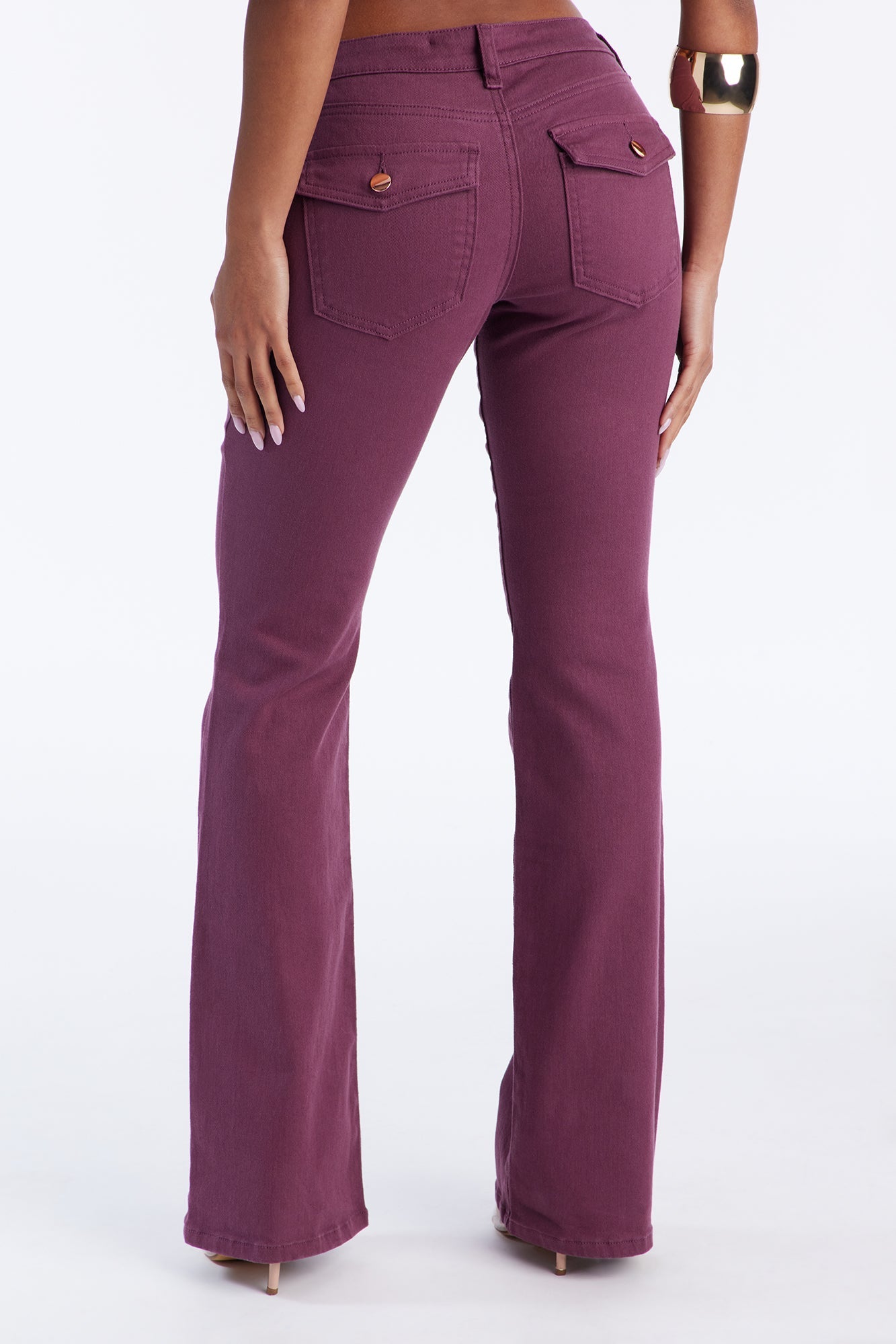 Sweet Spot Pocket Flap Flare Jeans - Wine