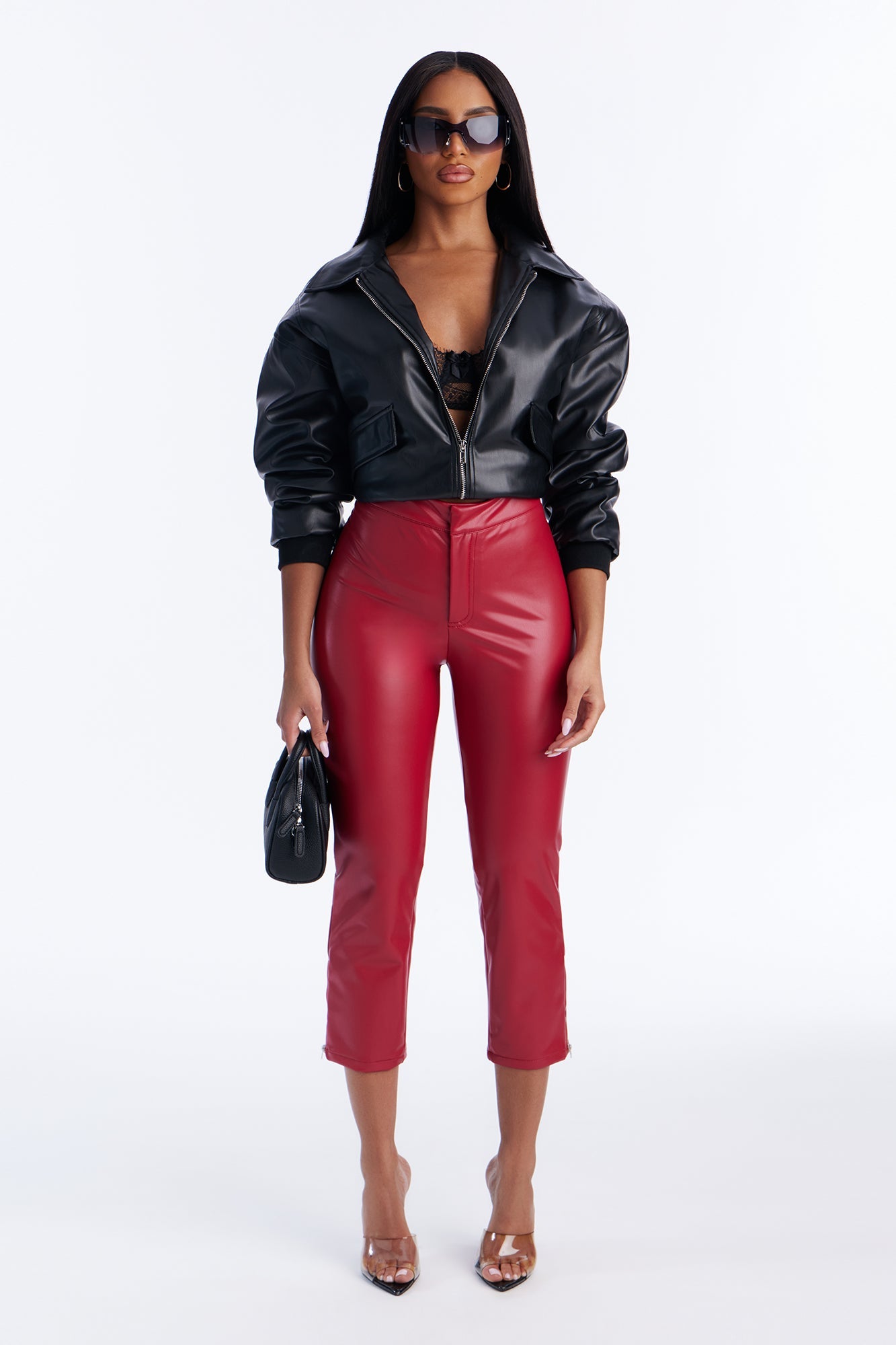 Heartseeker Faux Leather Low Rise Skinny Pant - Red