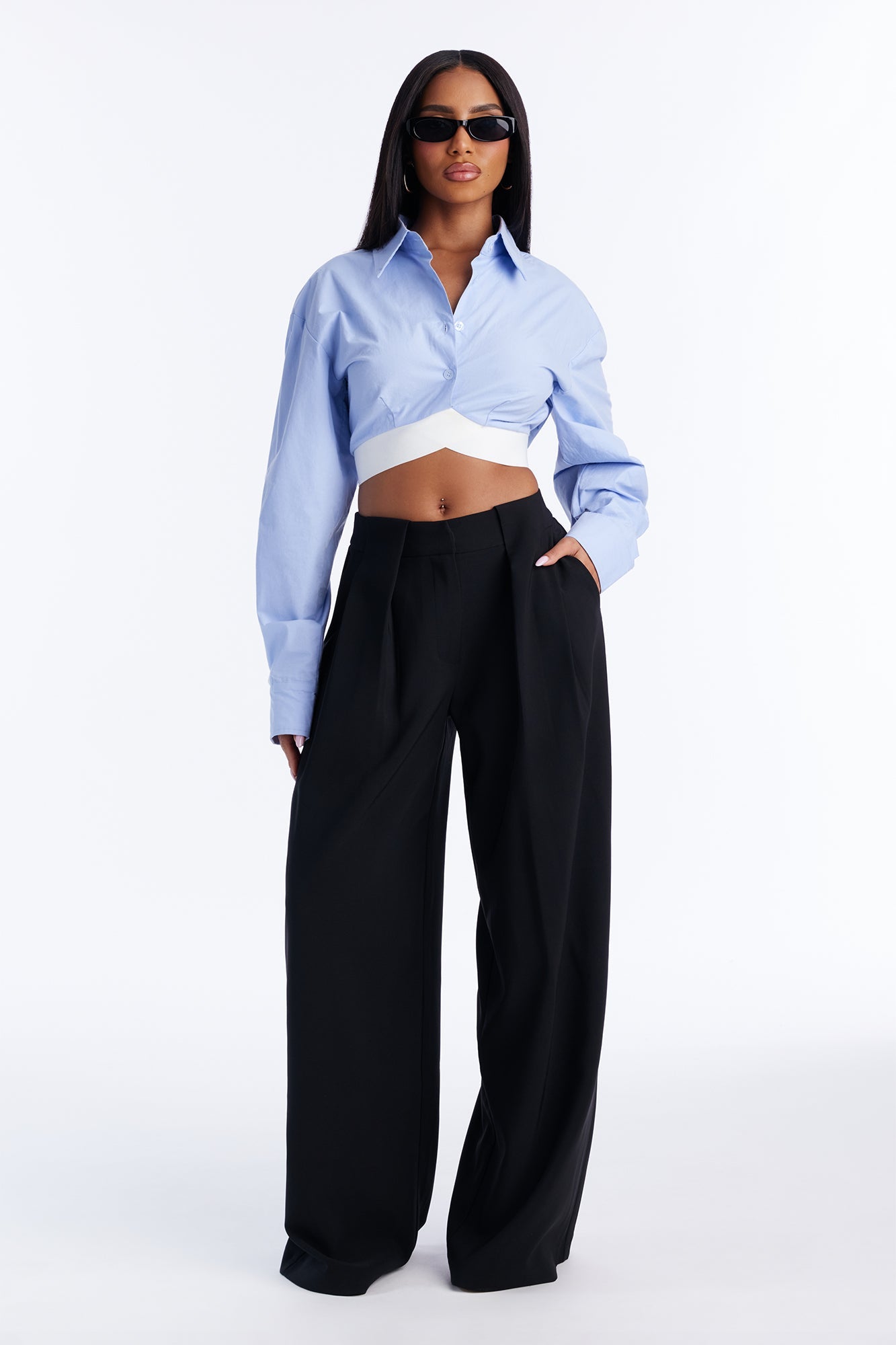 Read The Room Pleated Wide Leg Trousers 33″ - Black