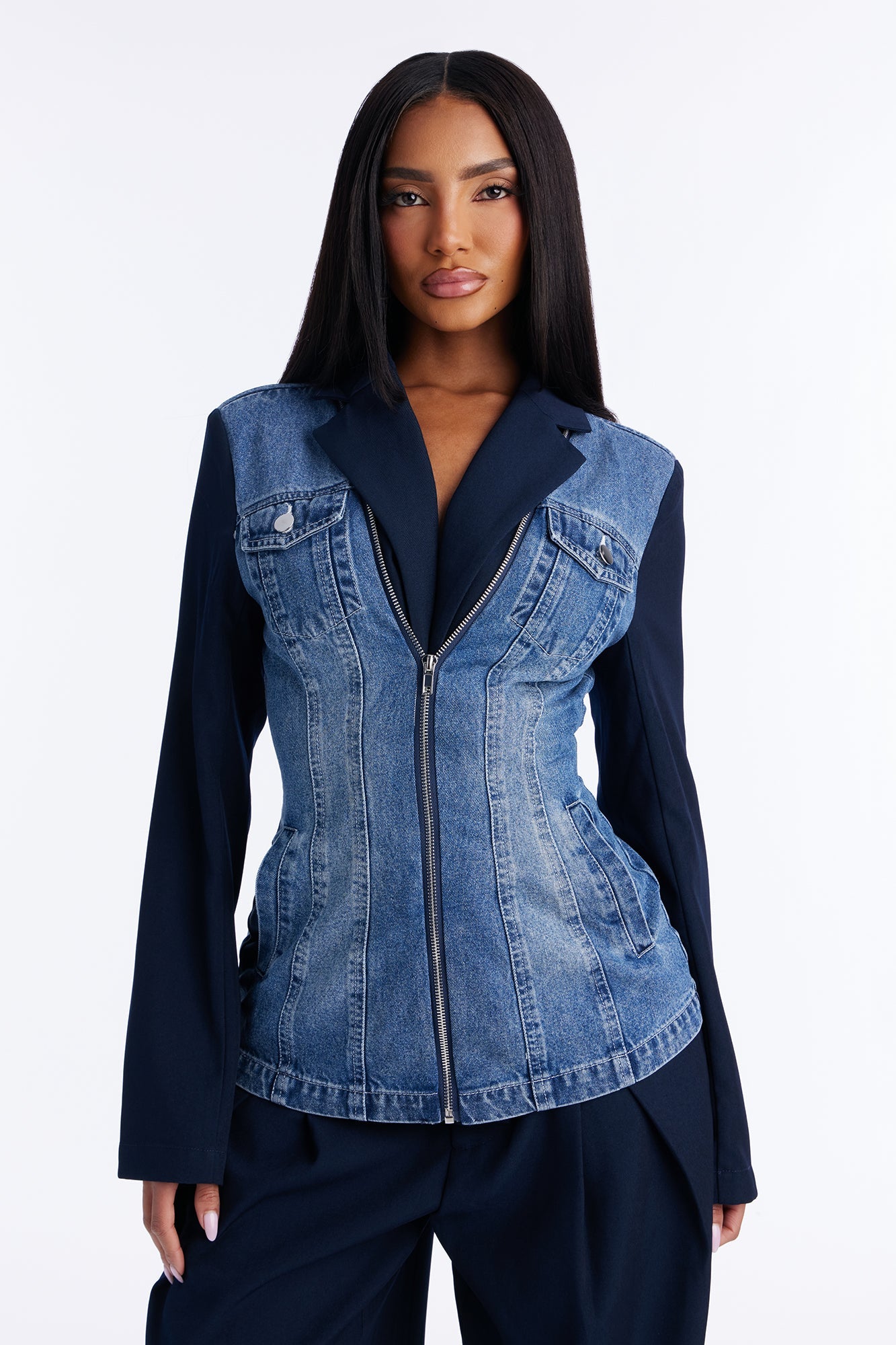 Short Cityscape Remix Blazer Pant Set - Navy