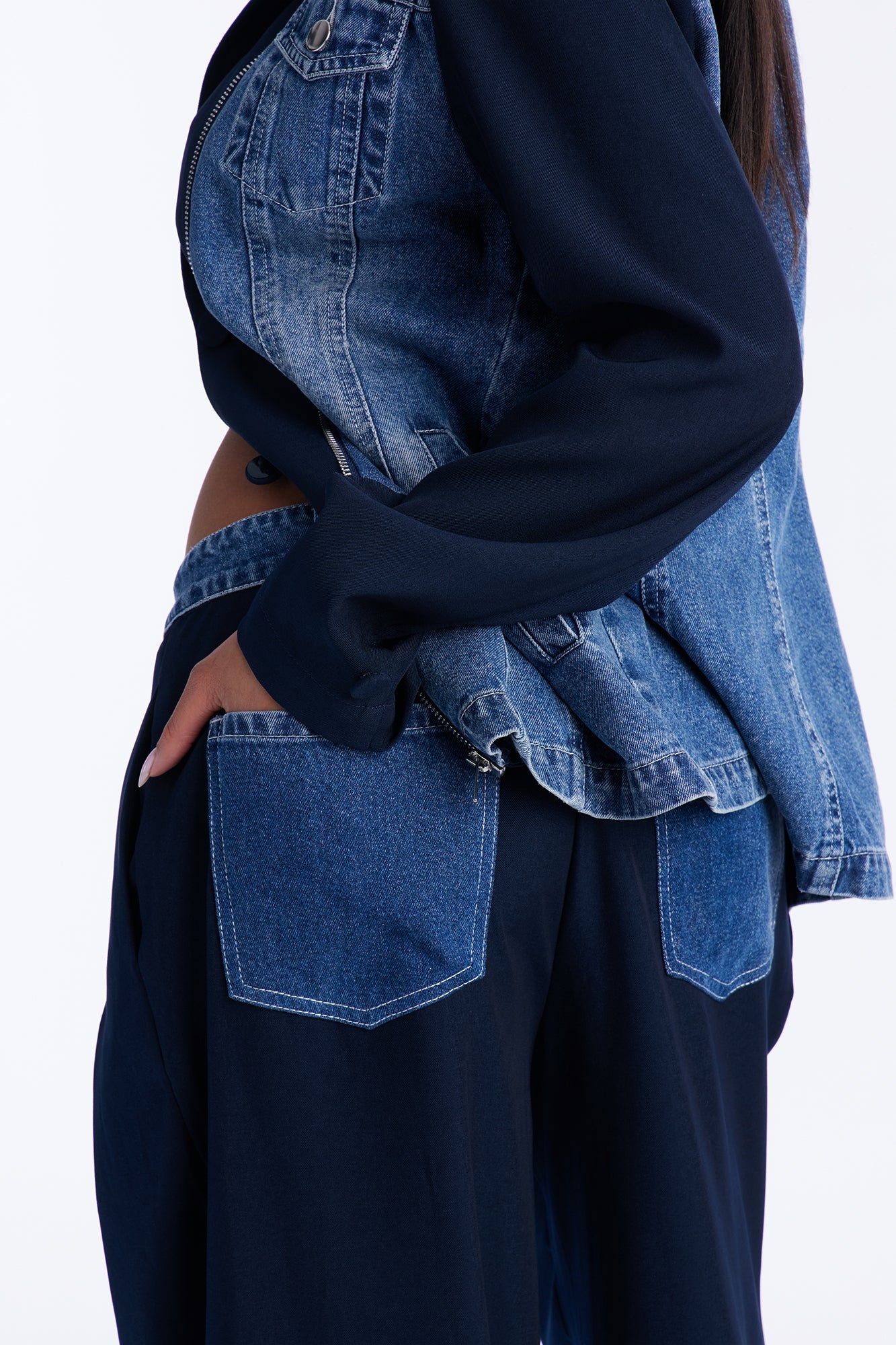 Short Cityscape Remix Blazer Pant Set - Navy