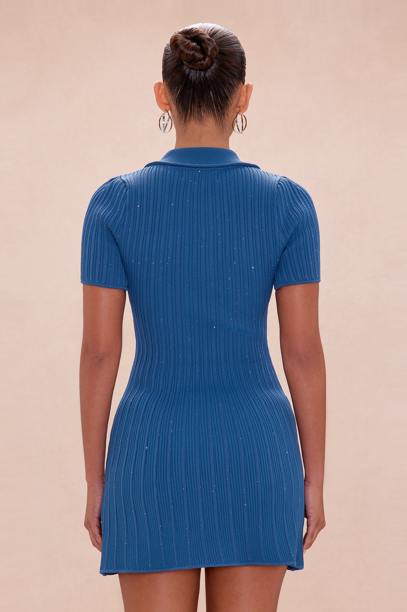 Skye Embellished Button Up Mini Dress - Blue