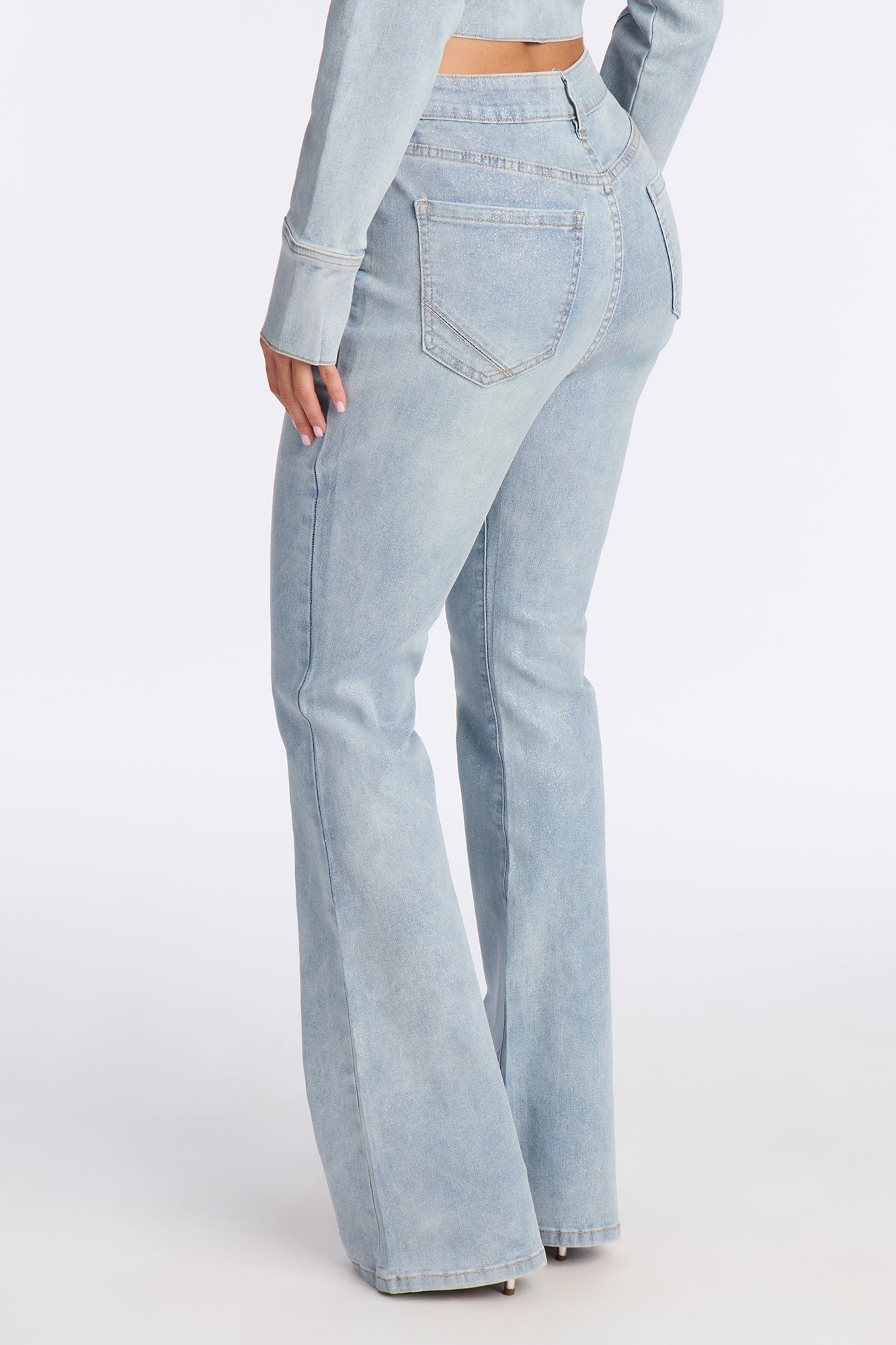 Gemma Glitter Foil Flare Jeans - Light Wash