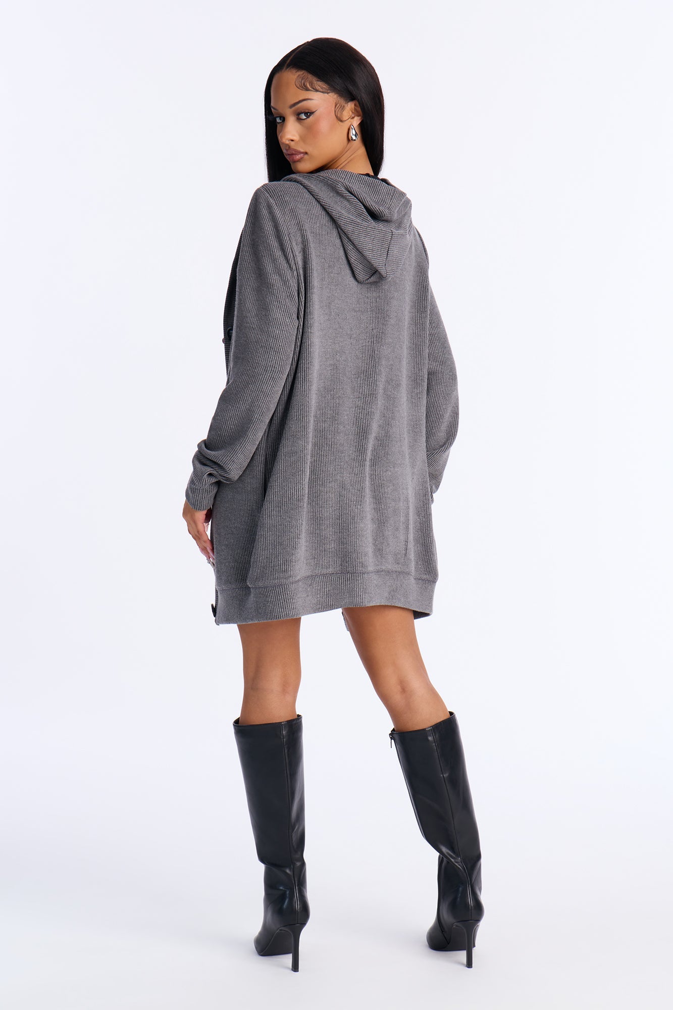 Zamira Sweater Cardigan Micro Short Set - Grey