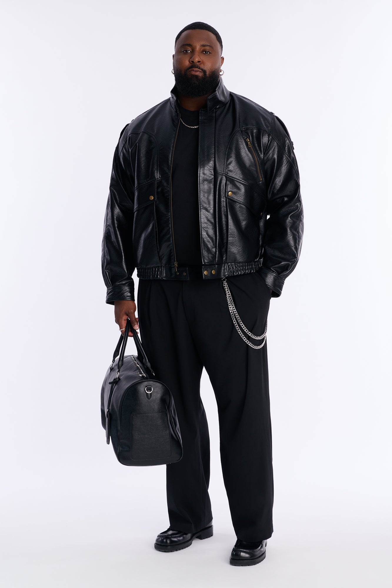 Cropped Elevated Moto Faux Leather Jacket - Black