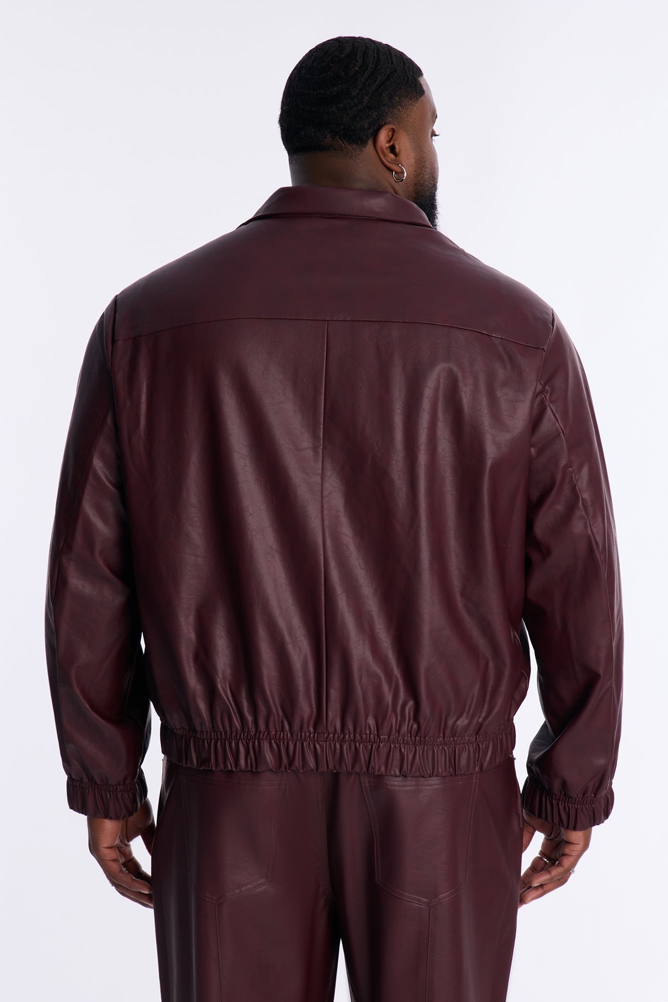 Unlimited Textured Faux Leather Bomber Jacket - Burgundy