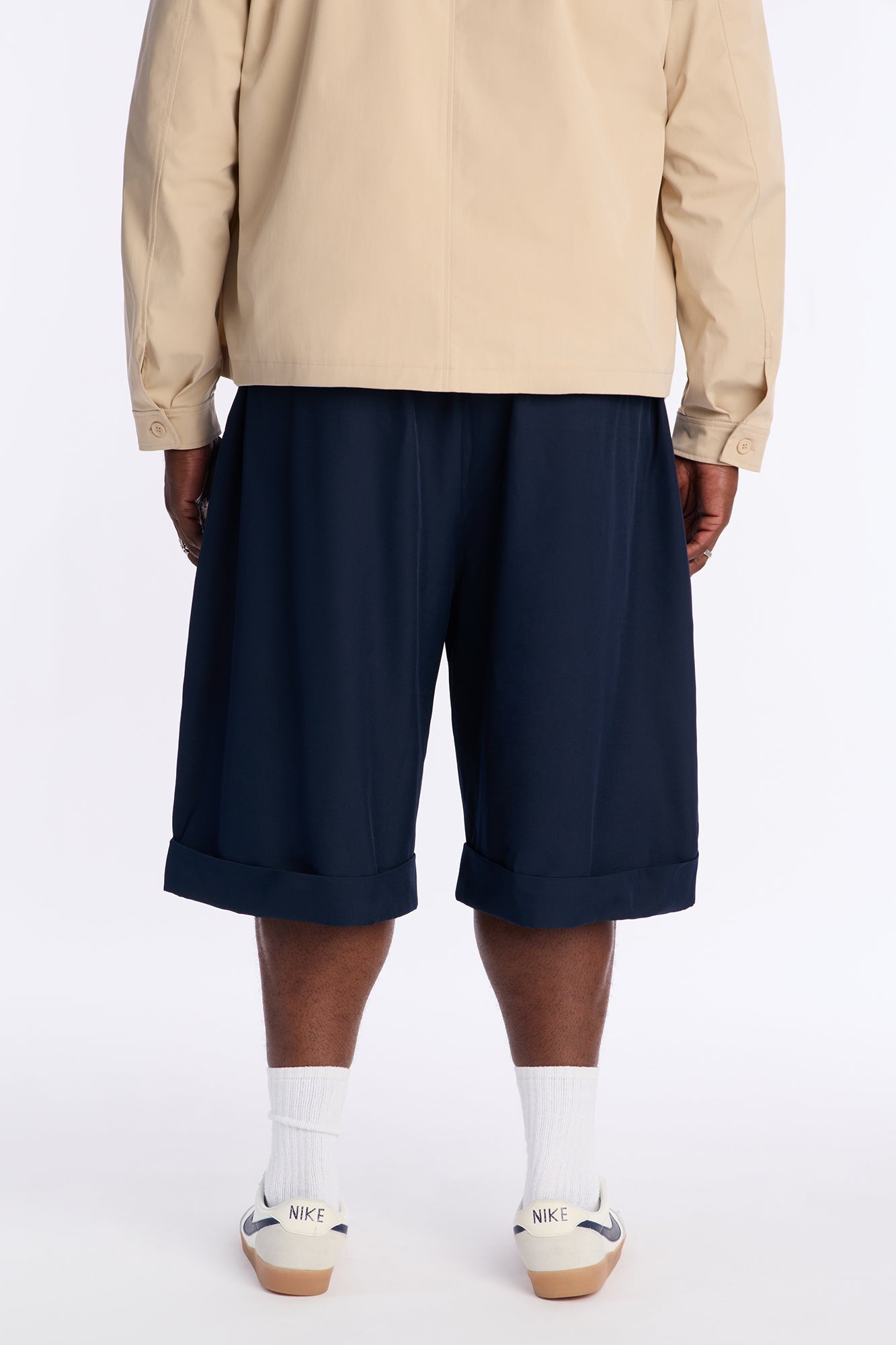 Wide Leg Double Pleated Grammercy Short - Navy