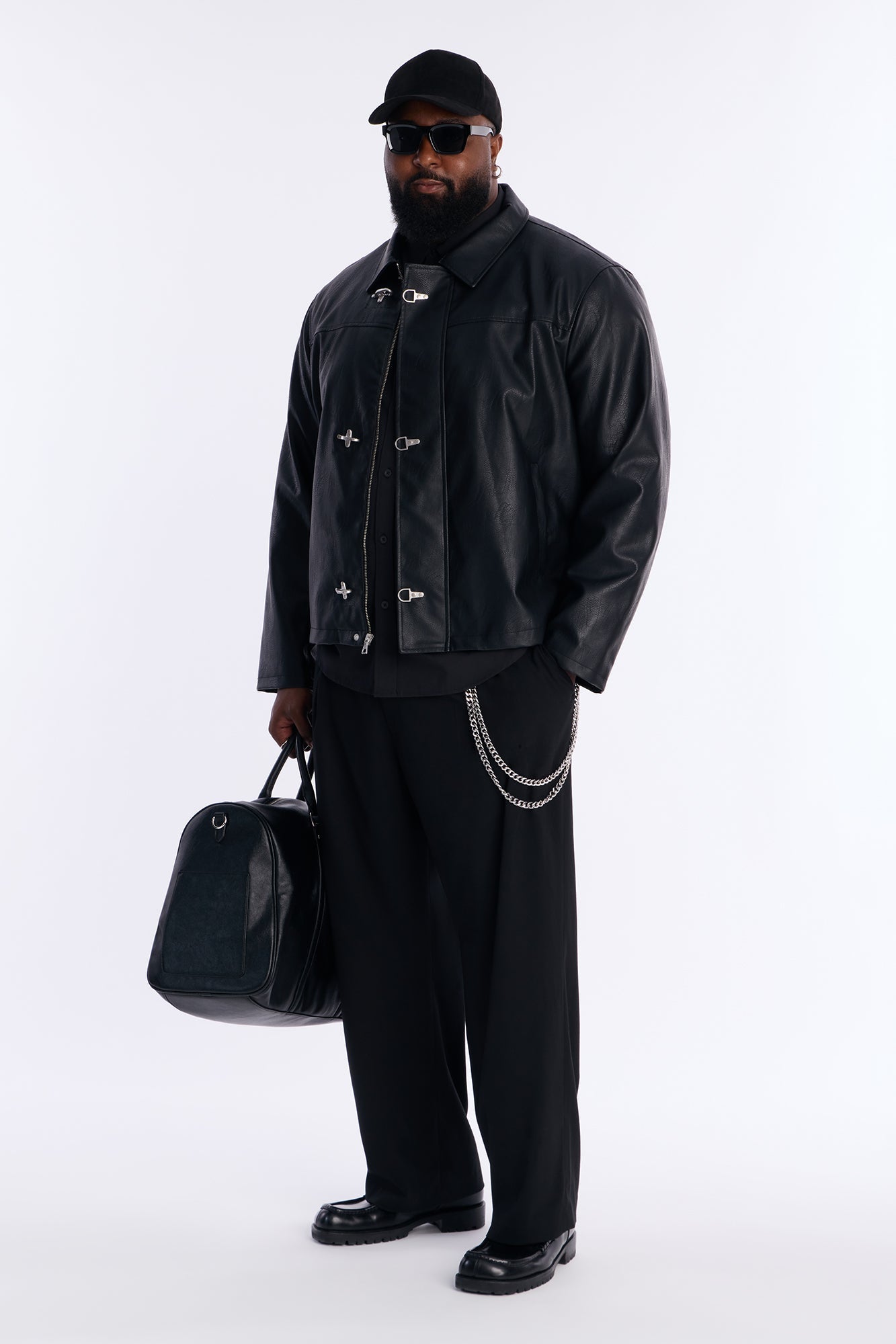 Fireman Clasp Faux Leather Jacket - Black