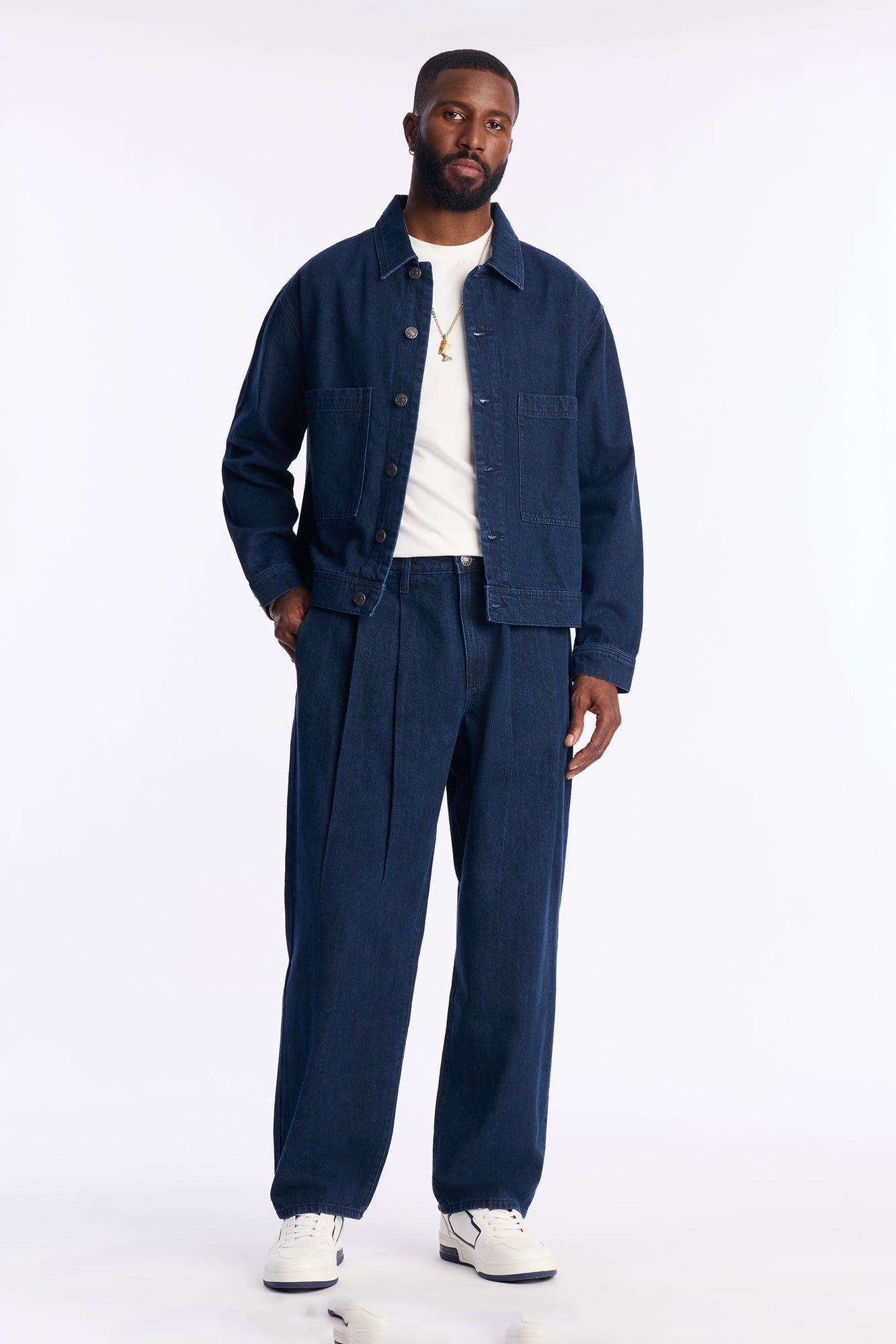 Cropped Aime Denim Work Jacket - Indigo