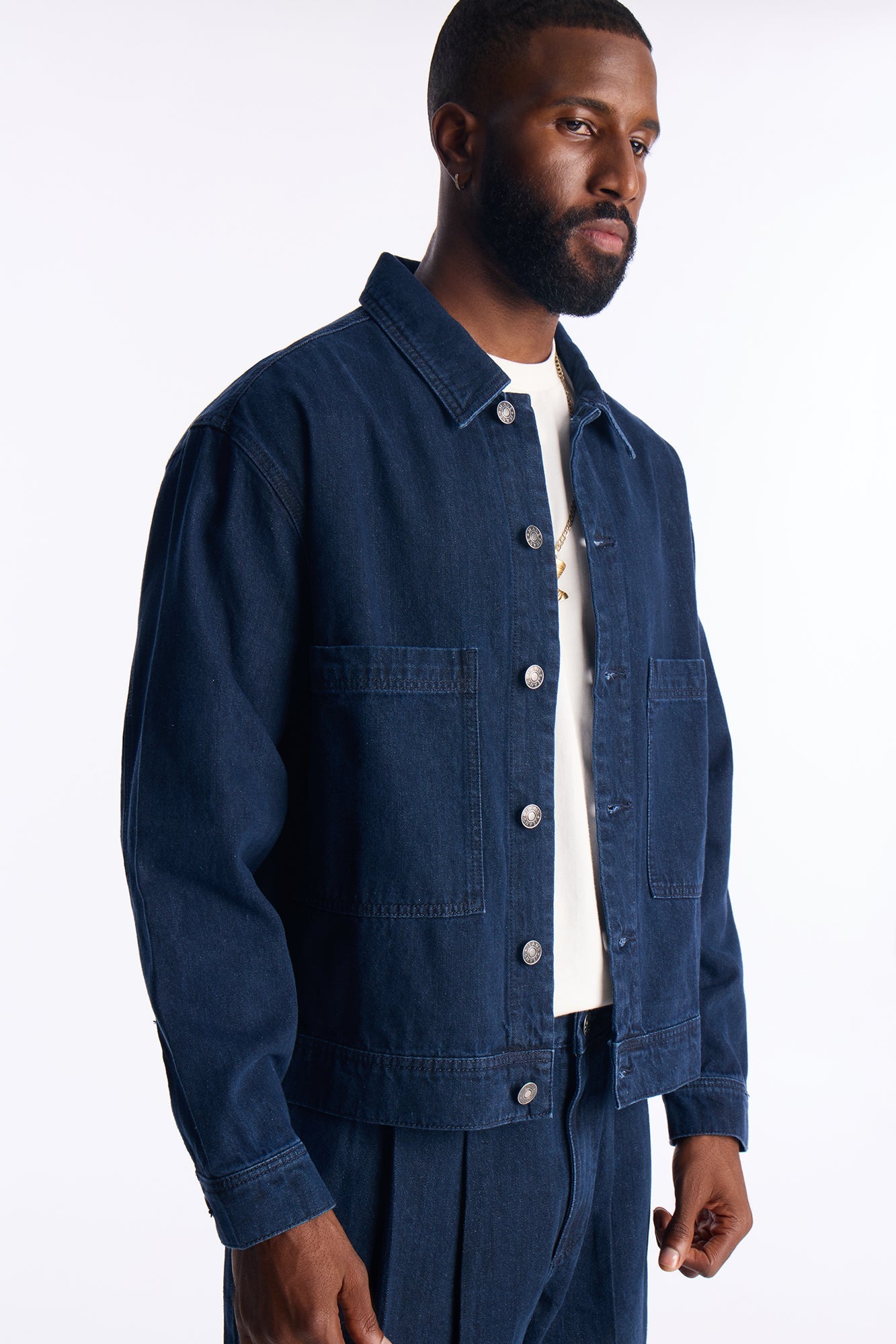 Cropped Aime Denim Work Jacket - Indigo