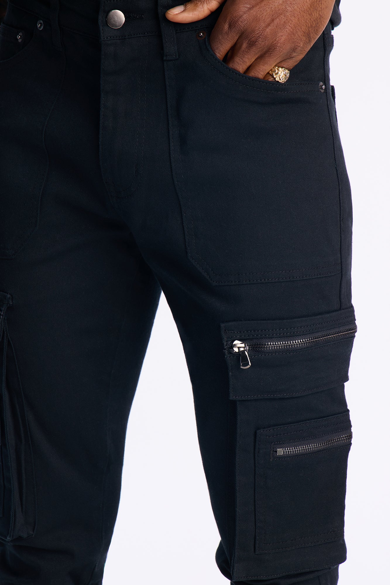 Stacked Skinny Take A Stroll Cargo Zipper Jean - Black