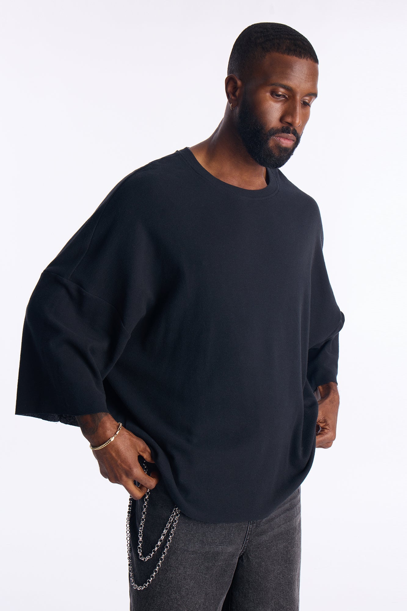 Relaxed Knit Crew Tee - Black