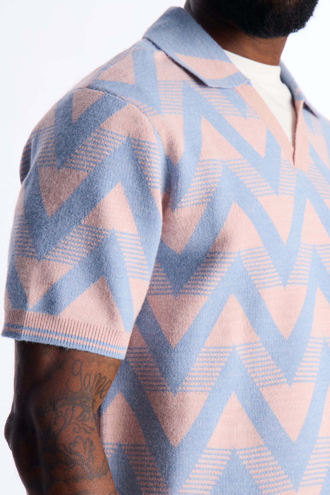 Charlie Johnny Collar Knitted Polo - Blue/combo