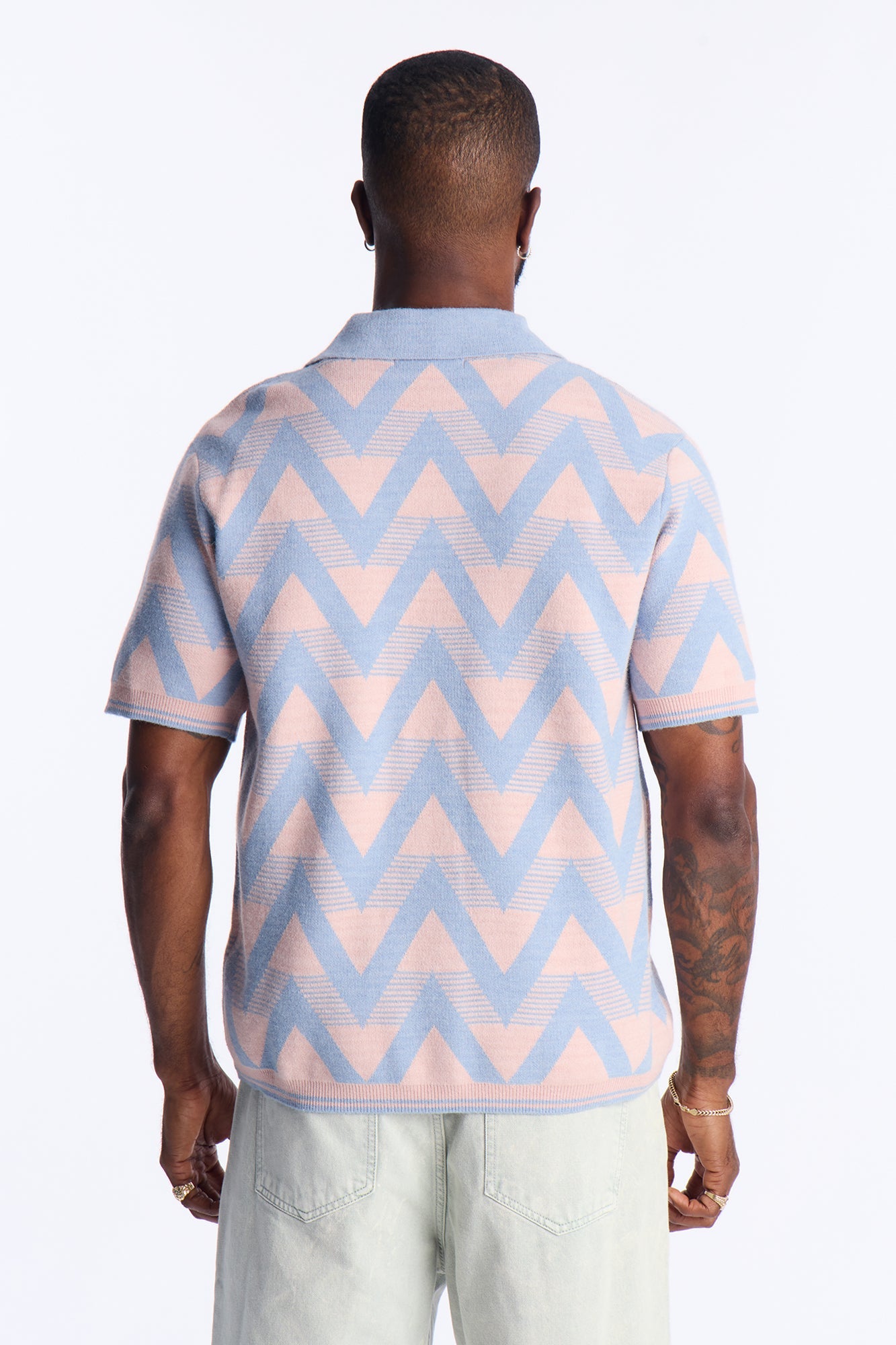 Charlie Johnny Collar Knitted Polo - Blue/combo