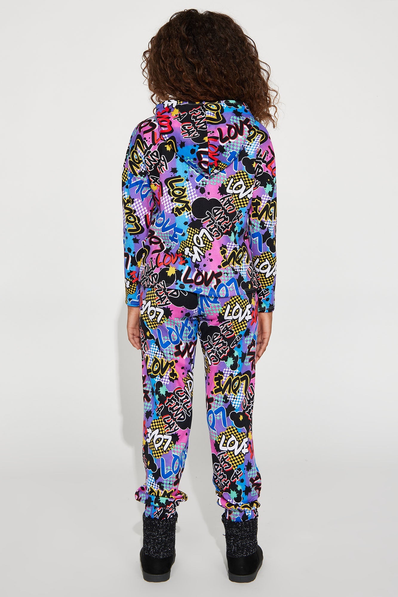 Mini Fleece Print Hoodie And Jogger Set - Blue/combo