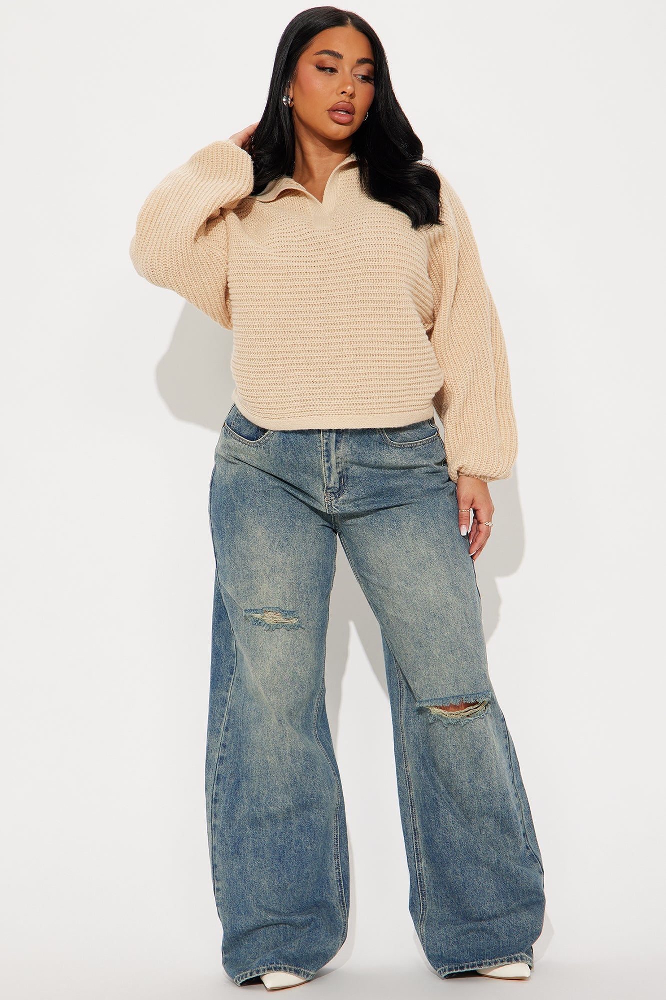 Marlie Collared Sweater - Taupe