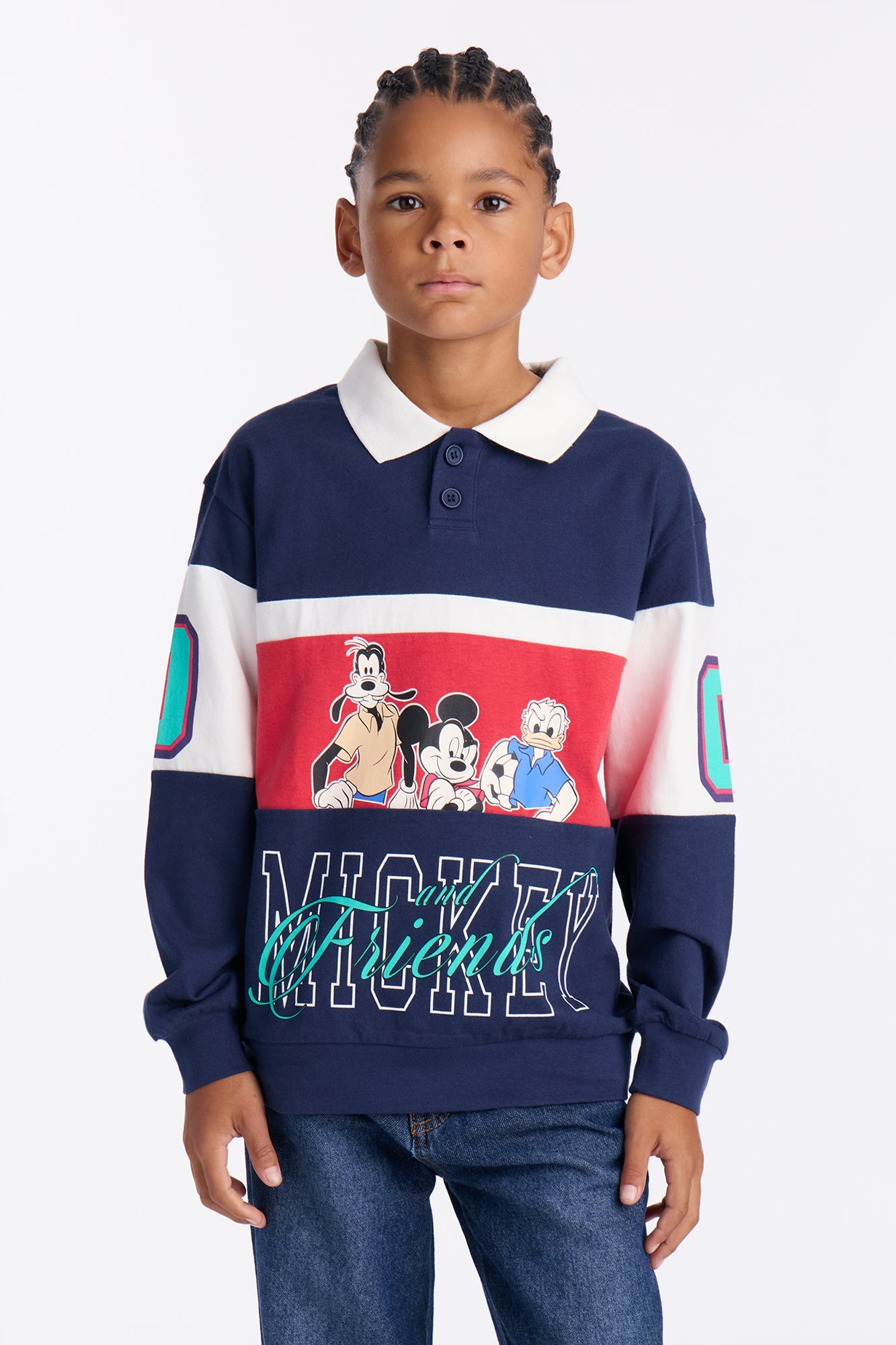 Mini Disney Mickey And Friends Long Sleeve Polo - Navy