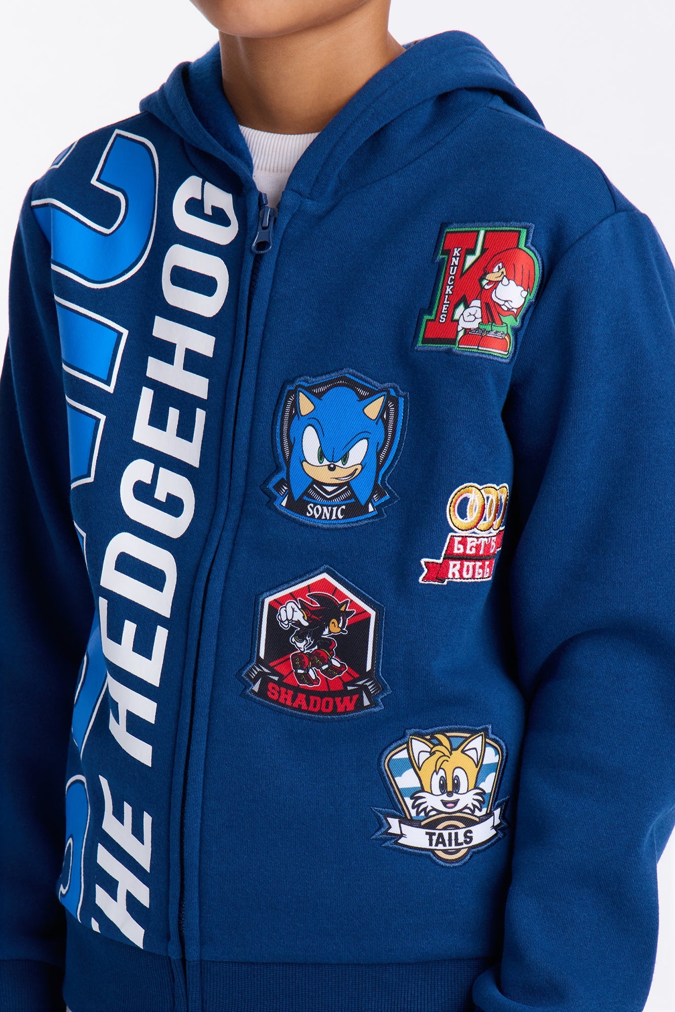 Mini Sonic The Hedgehog Embroidered Patch Zip Hoodie - Navy