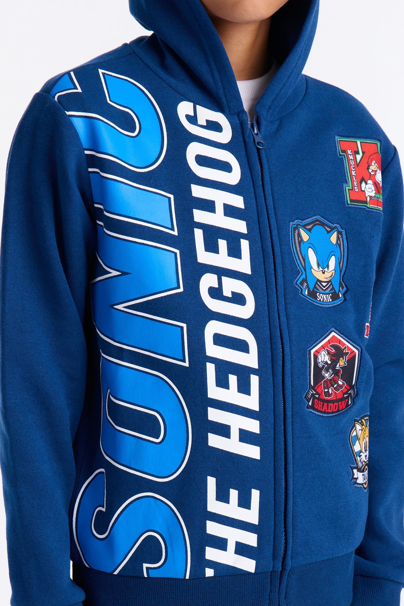 Mini Sonic The Hedgehog Embroidered Patch Zip Hoodie - Navy