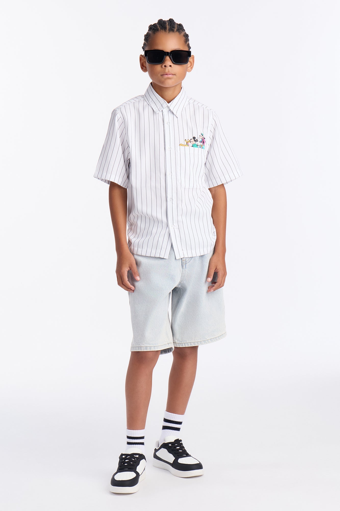 Mini Disney Mickey And Friends Embroidery Button Up Shirt - White