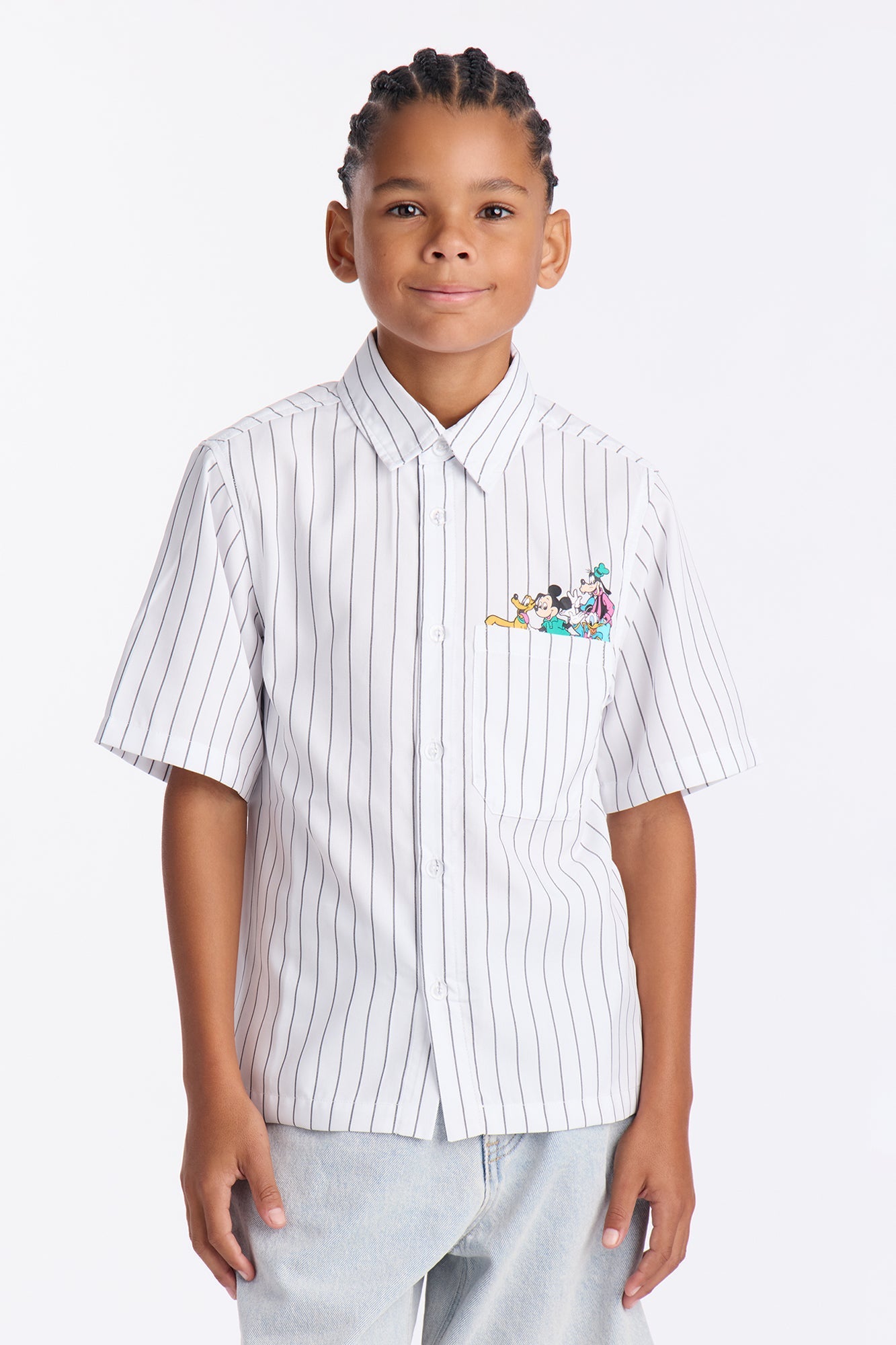 Mini Disney Mickey And Friends Embroidery Button Up Shirt - White
