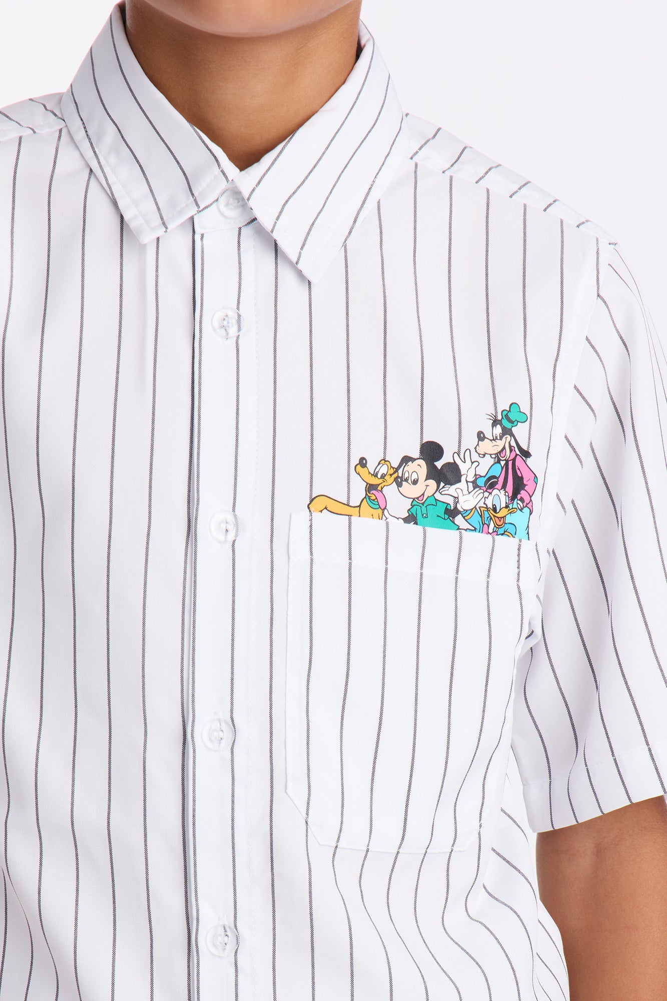 Mini Disney Mickey And Friends Embroidery Button Up Shirt - White
