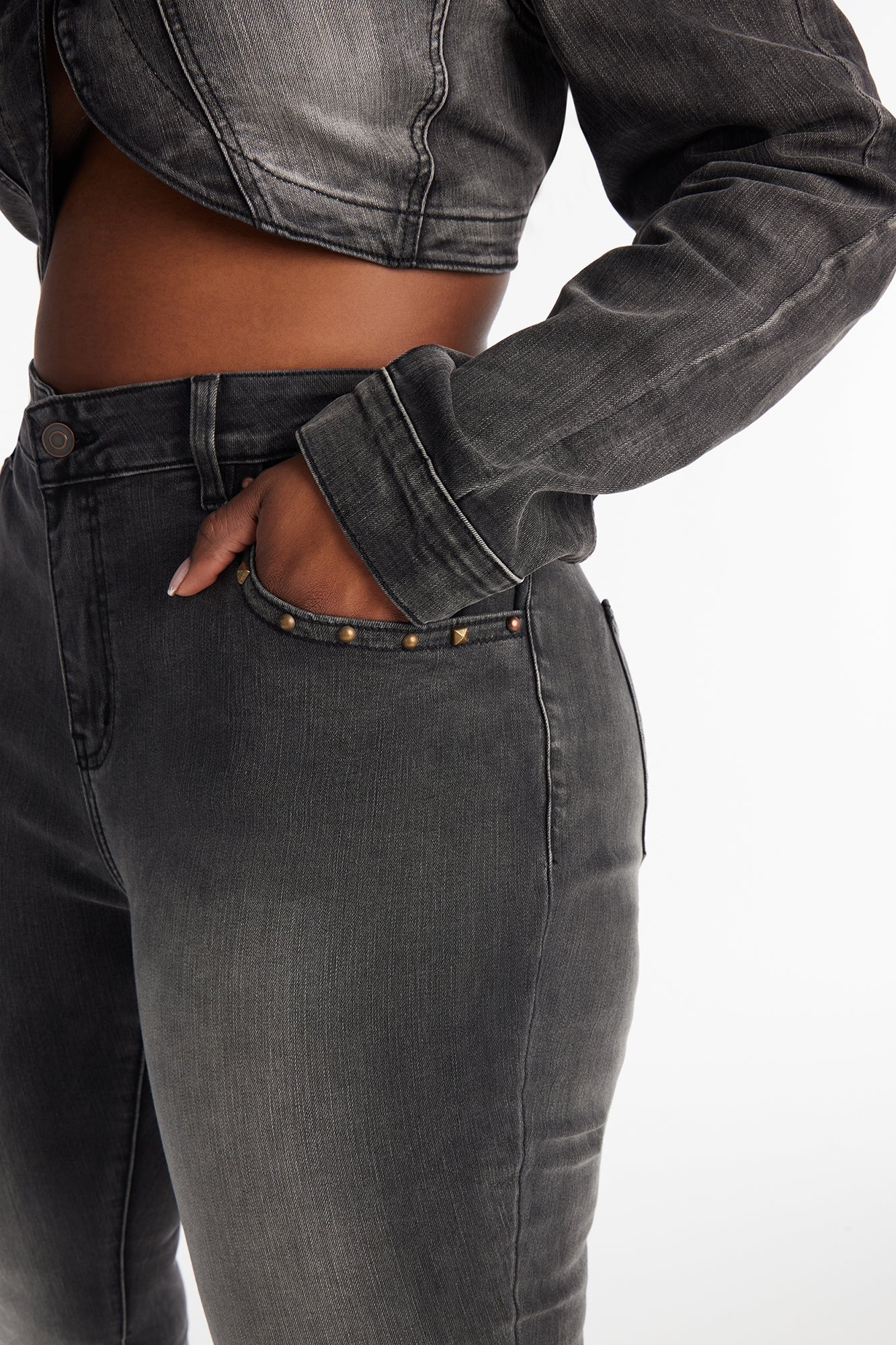 Isabella Embellished Low Rise Flare Jeans - Grey/Smoke