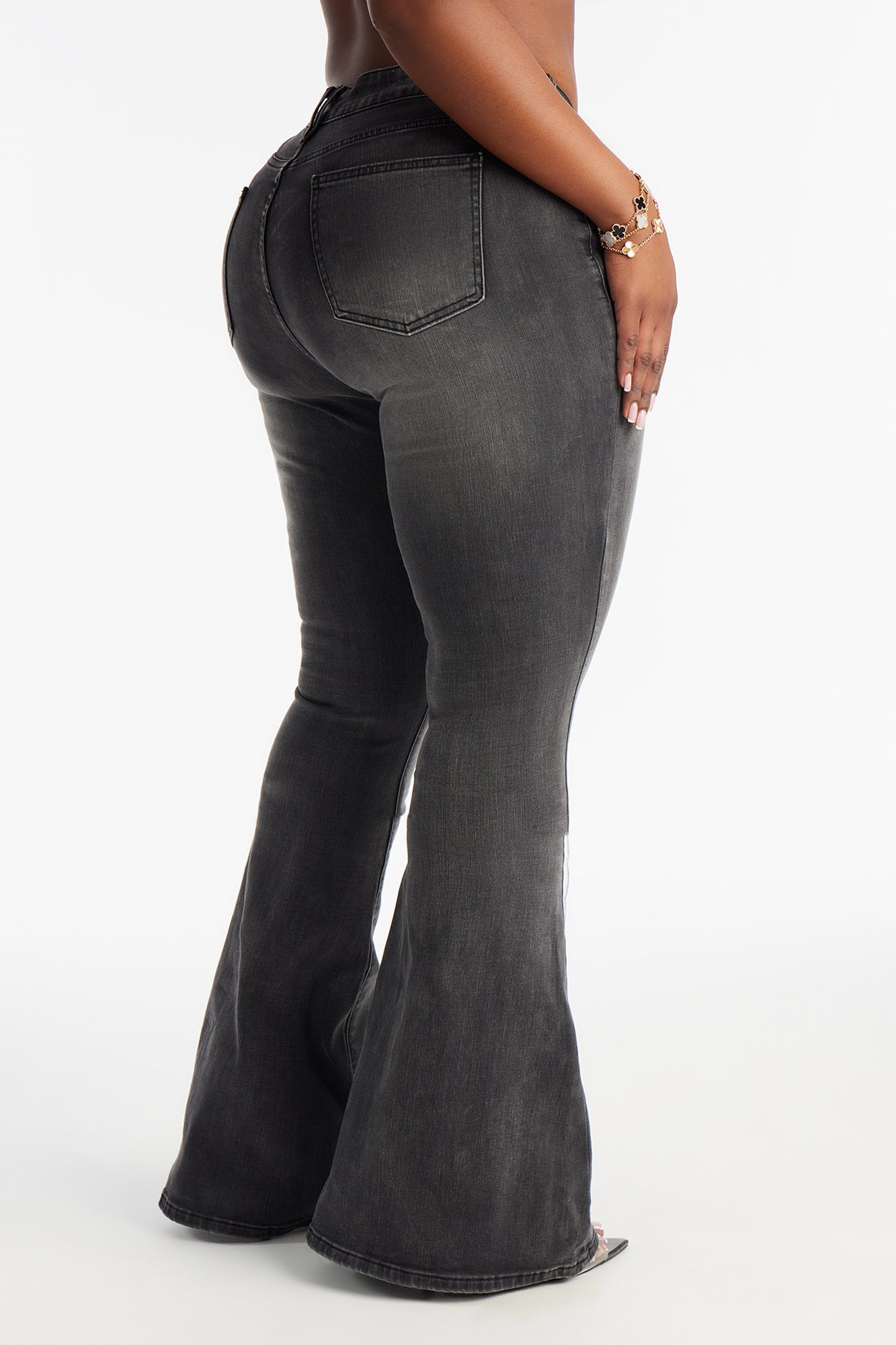 Isabella Embellished Low Rise Flare Jeans - Grey/Smoke