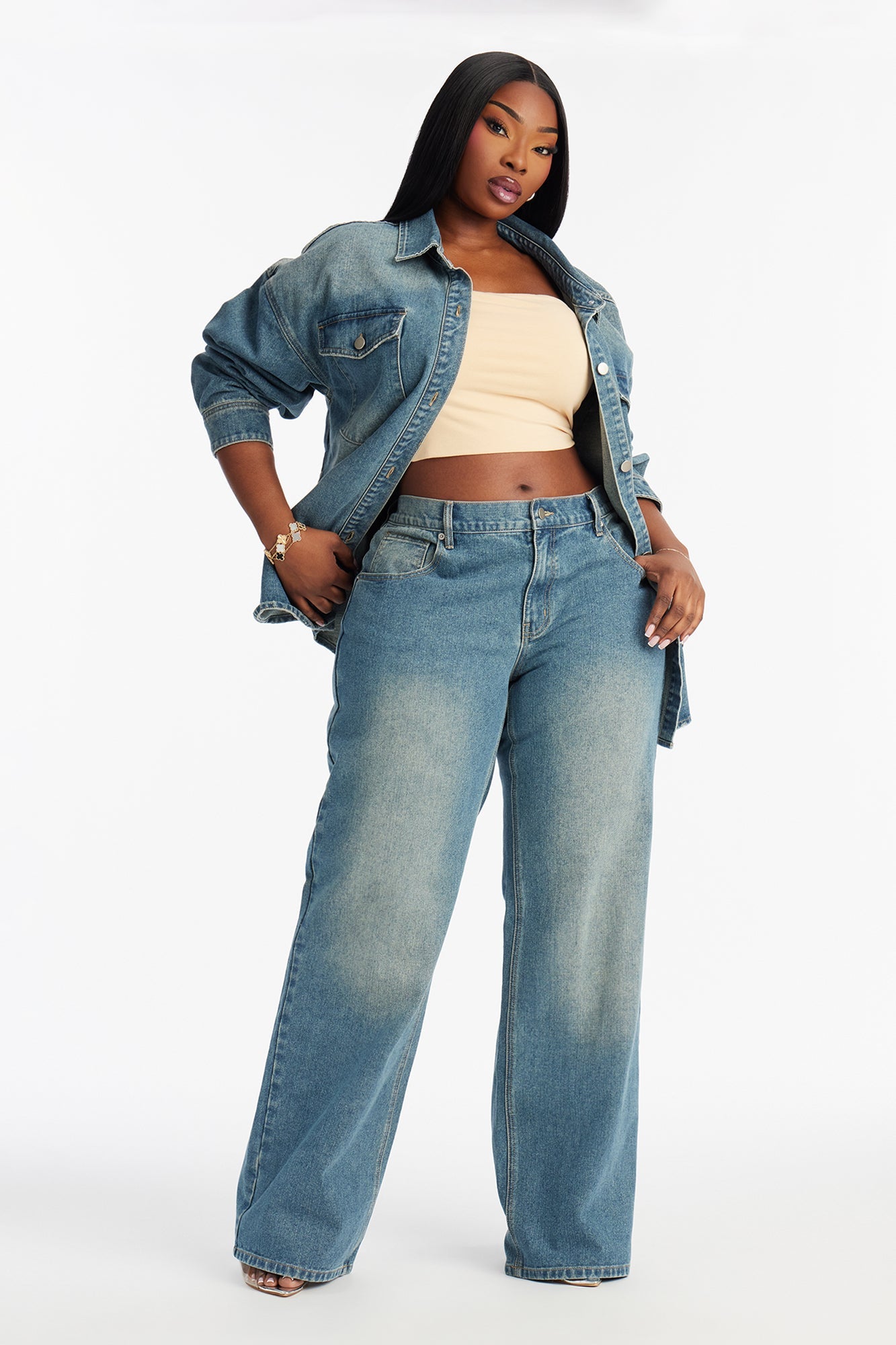 Luna Non Stretch Wide Leg Jeans - Vintage Wash
