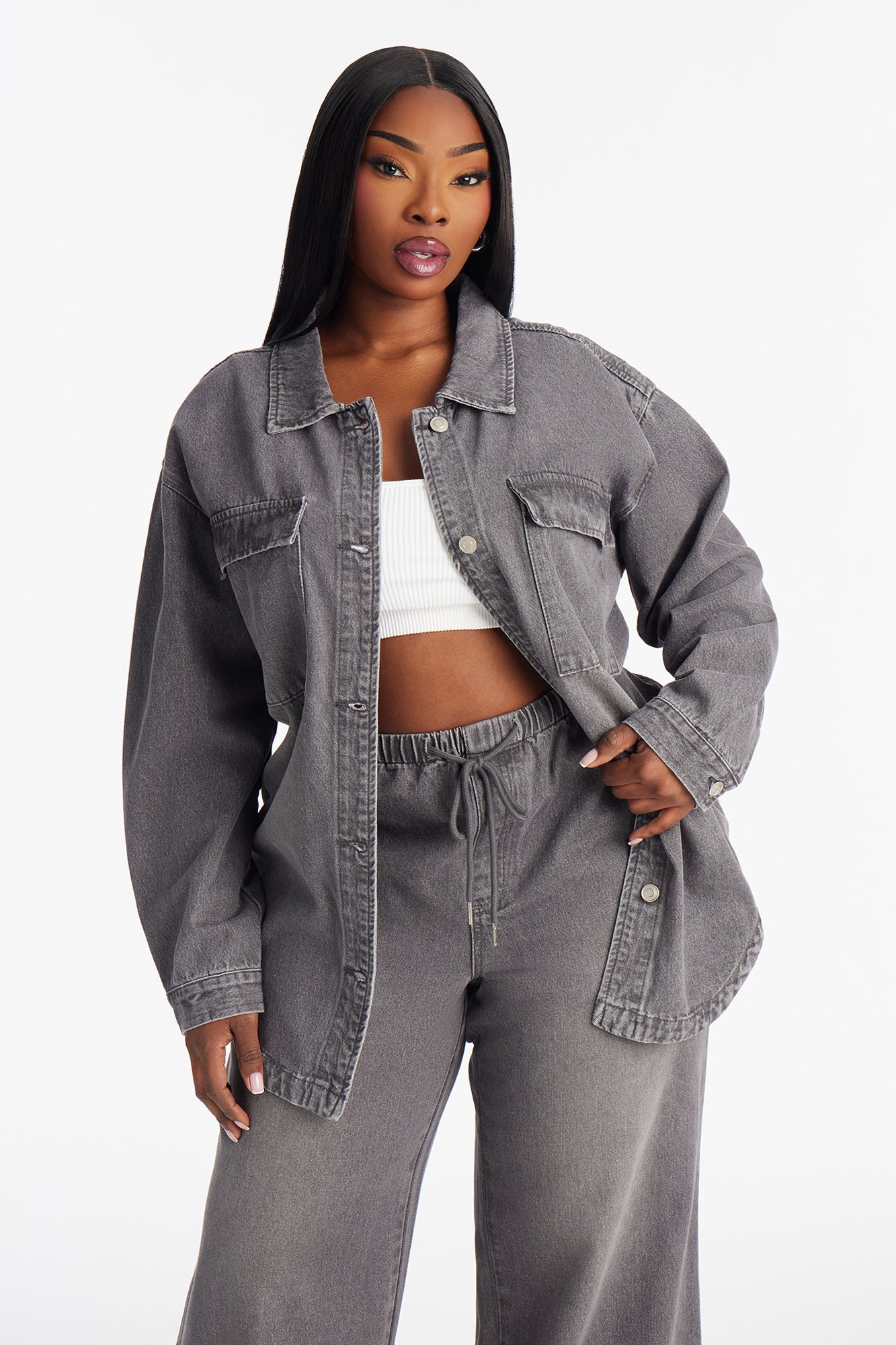 Most Unfettered Denim Shacket - Grey