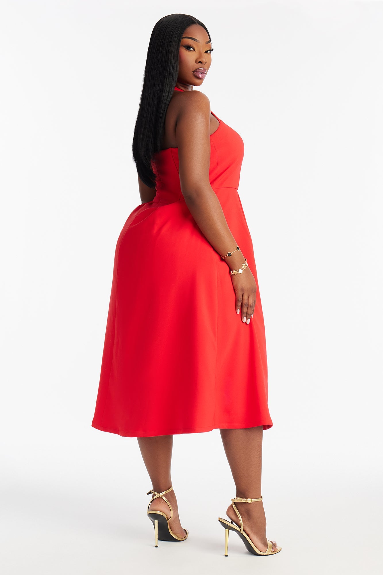 Celine Halter Corset Midi Dress - Red