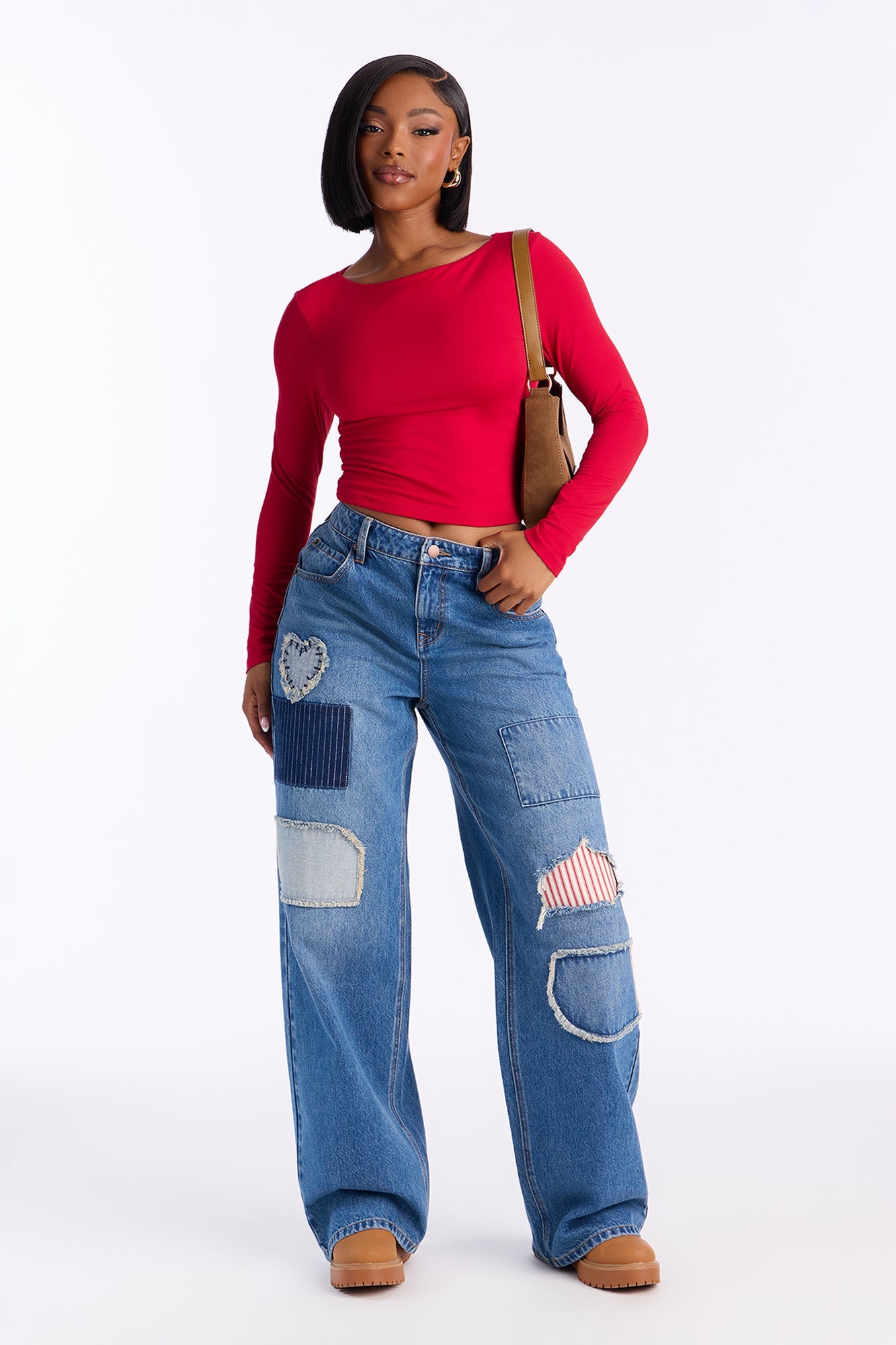 Craft Queen Wide Leg Patchwork Jeans - Dark Wash