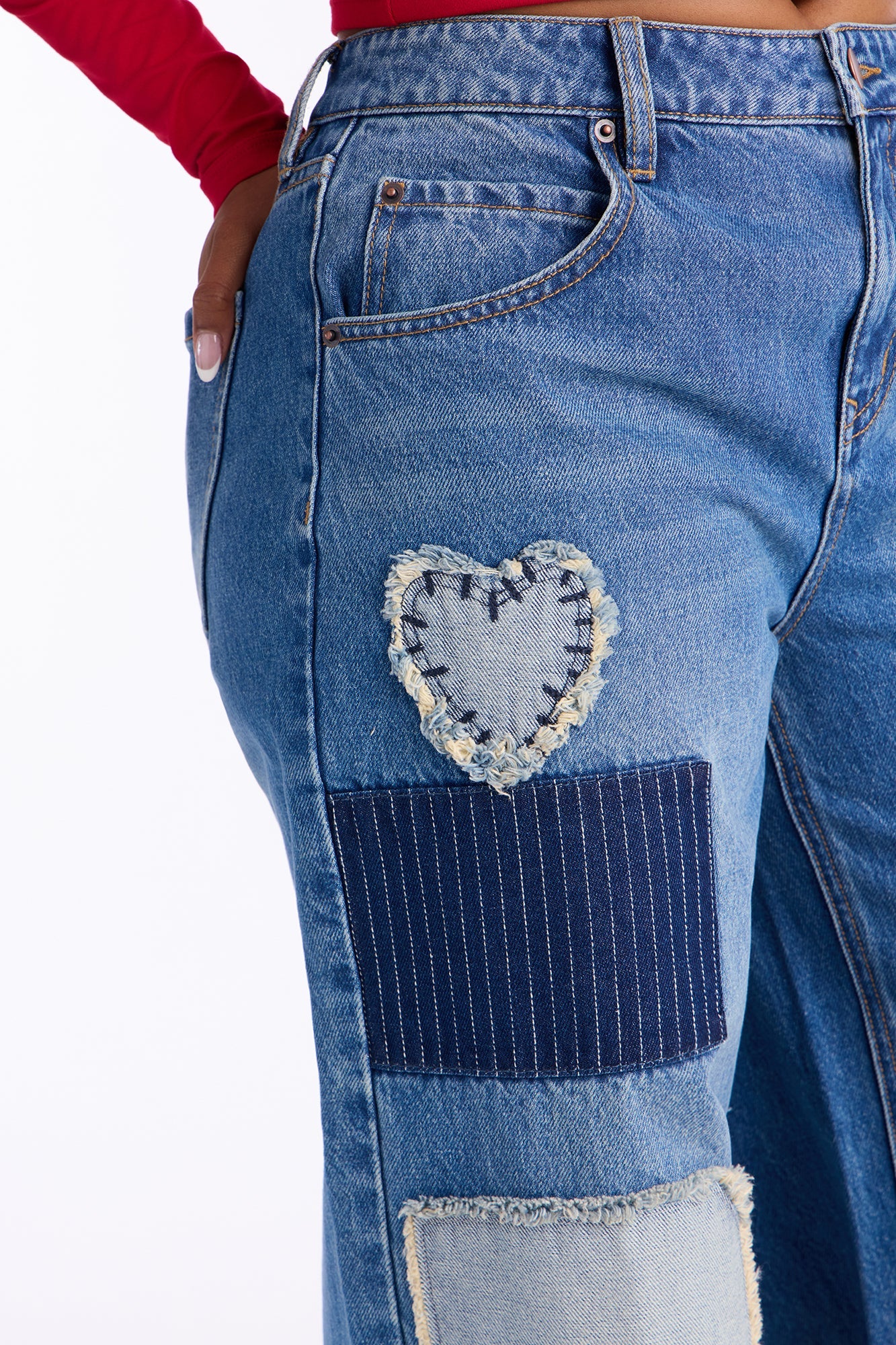 Craft Queen Wide Leg Patchwork Jeans - Dark Wash