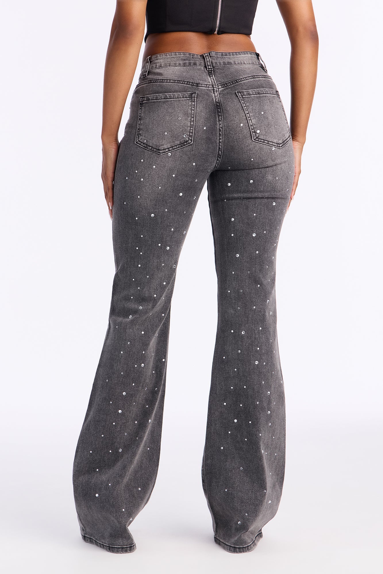 Hands Off Embellished Flare Leg Jeans - Grey
