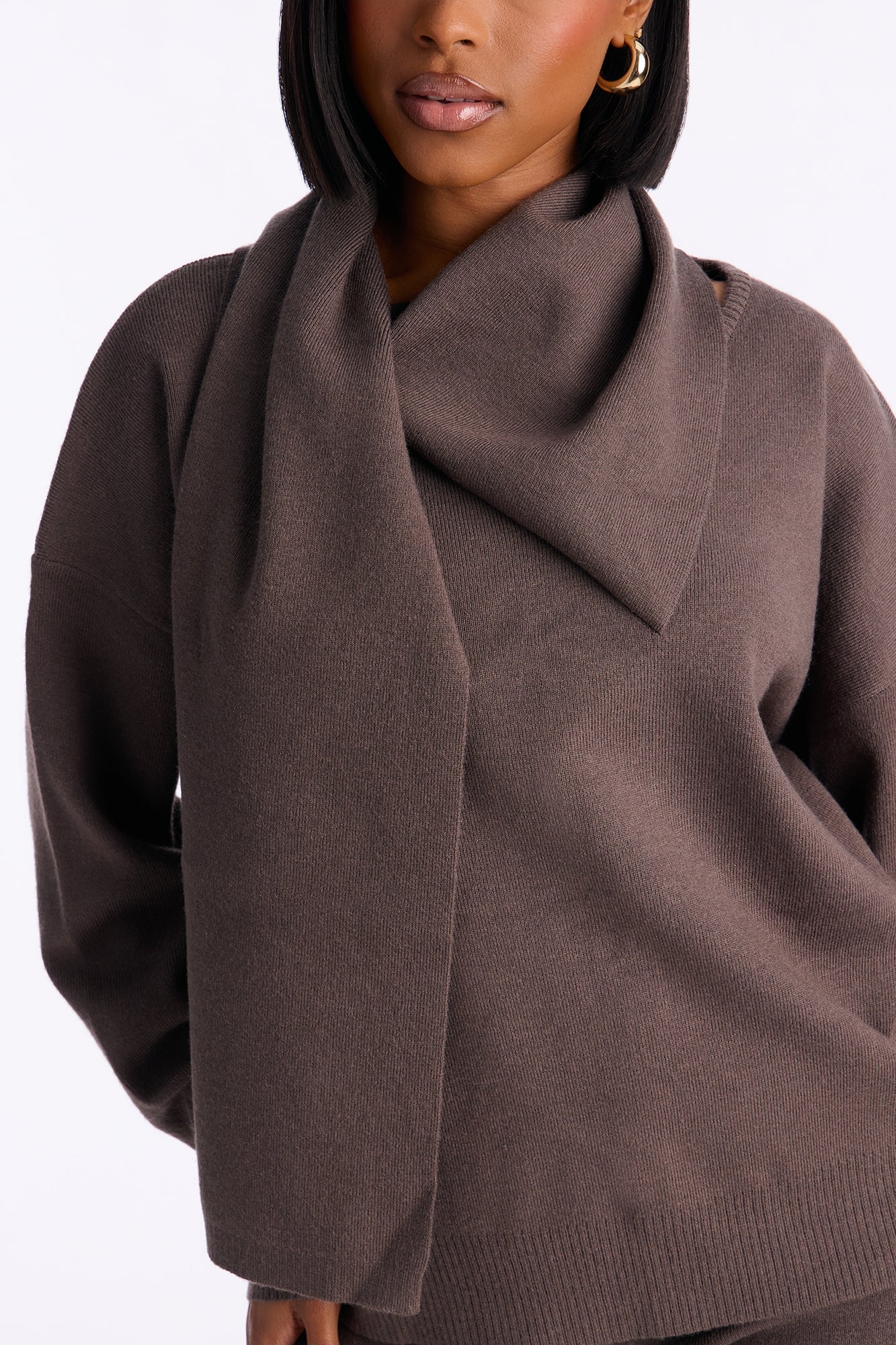 Better Than You Scarf Sweater Pant Set - Charcoal