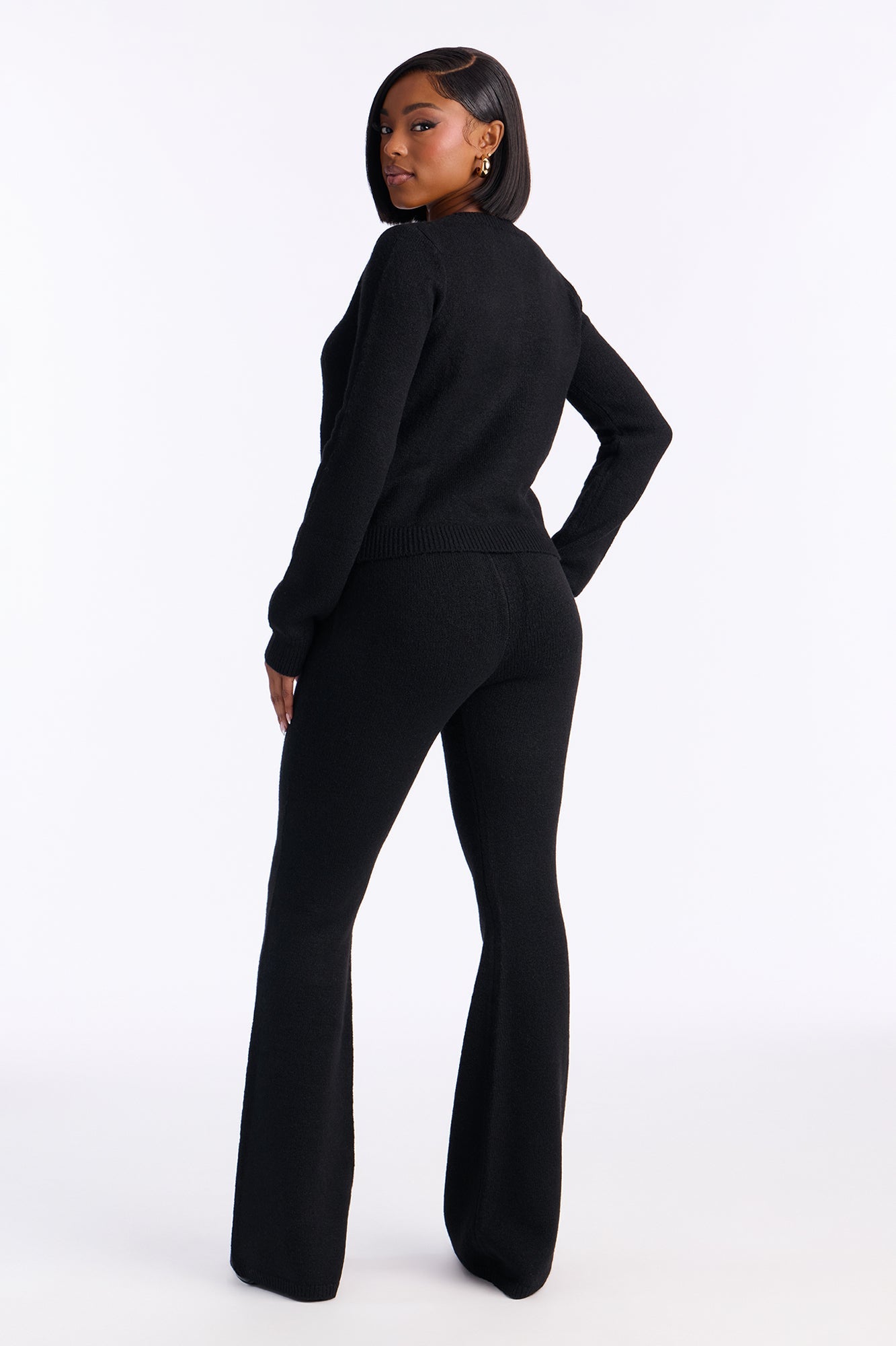 Carrie Embellished Bow Sweater Pant Set - Black