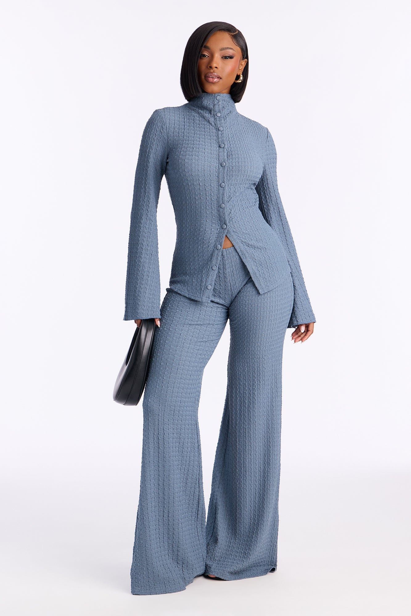 Tall Solene Textured Pant Set - Slate Blue