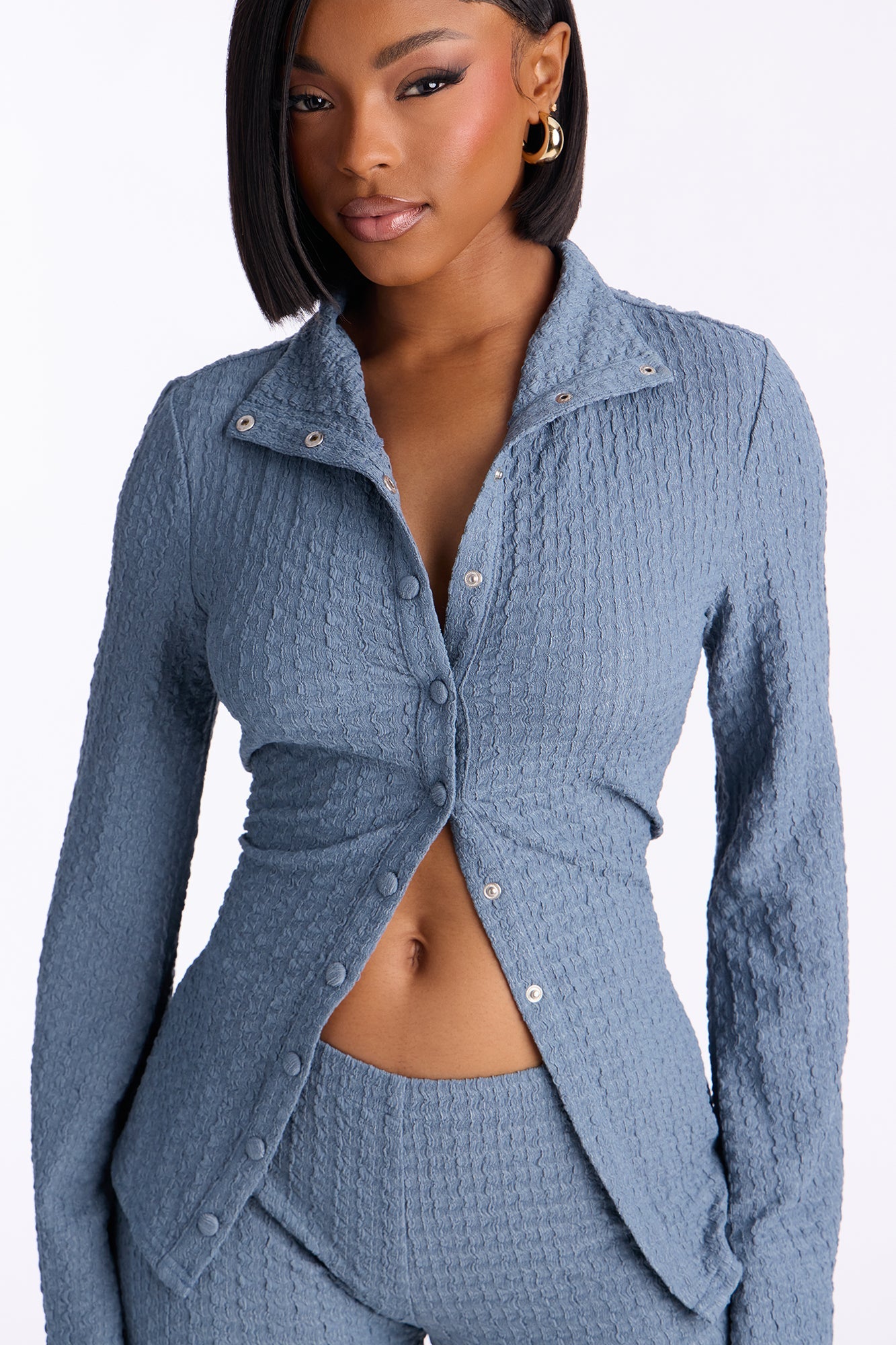 Tall Solene Textured Pant Set - Slate Blue