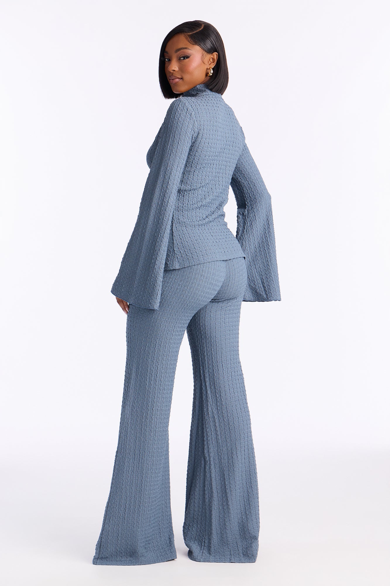 Tall Solene Textured Pant Set - Slate Blue