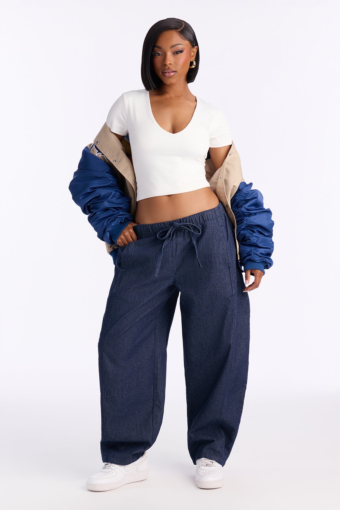 Travel Easy Waist Loose Barrel Jeans - Dark Wash