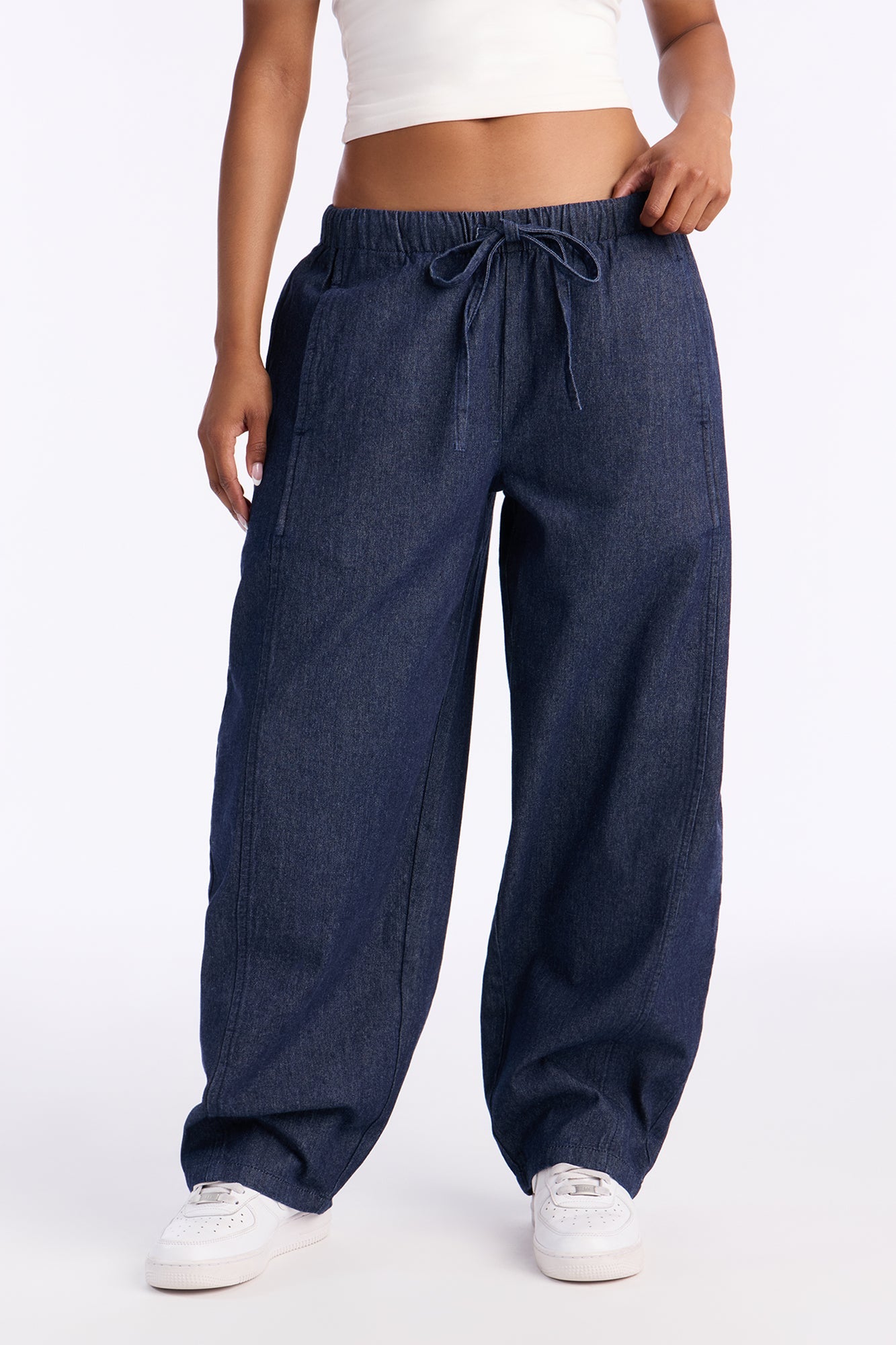 Travel Easy Waist Loose Barrel Jeans - Dark Wash