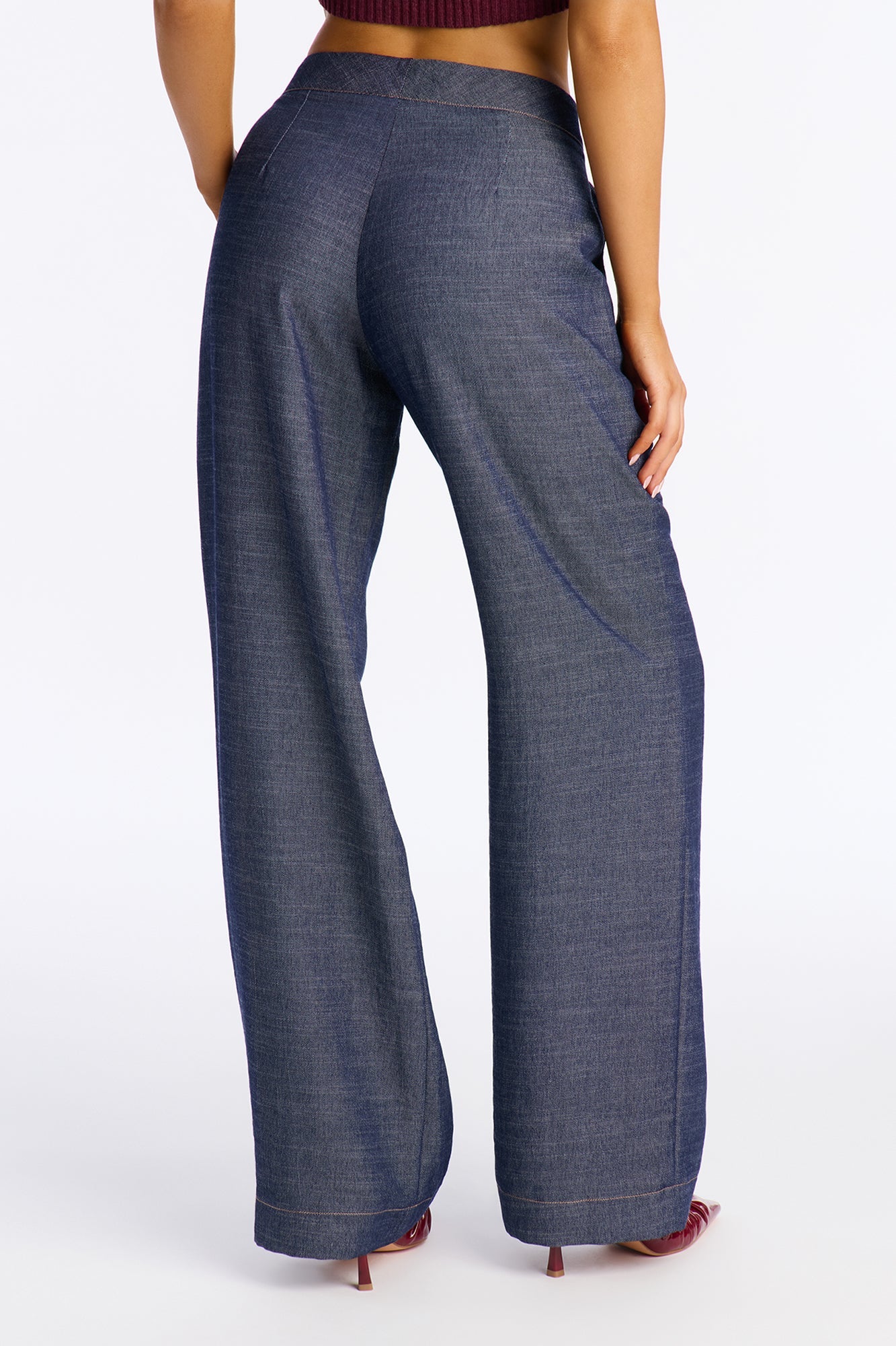 Mid Rise Hustle Wide Leg Chambray Pant 33″ - Dark Wash