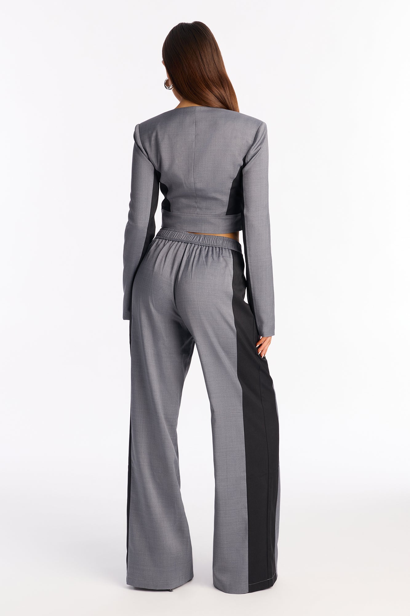 She Runs Things Cropped Blazer Pant Set - Grey/combo