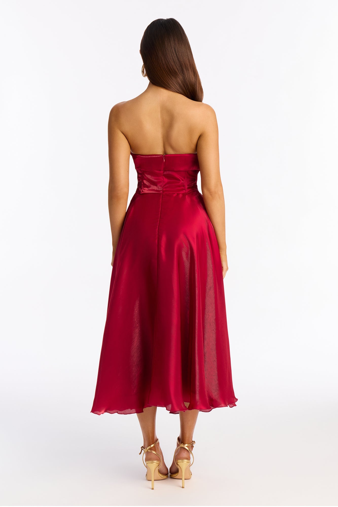 Natasha Strapless Organza Midi Dress - Wine