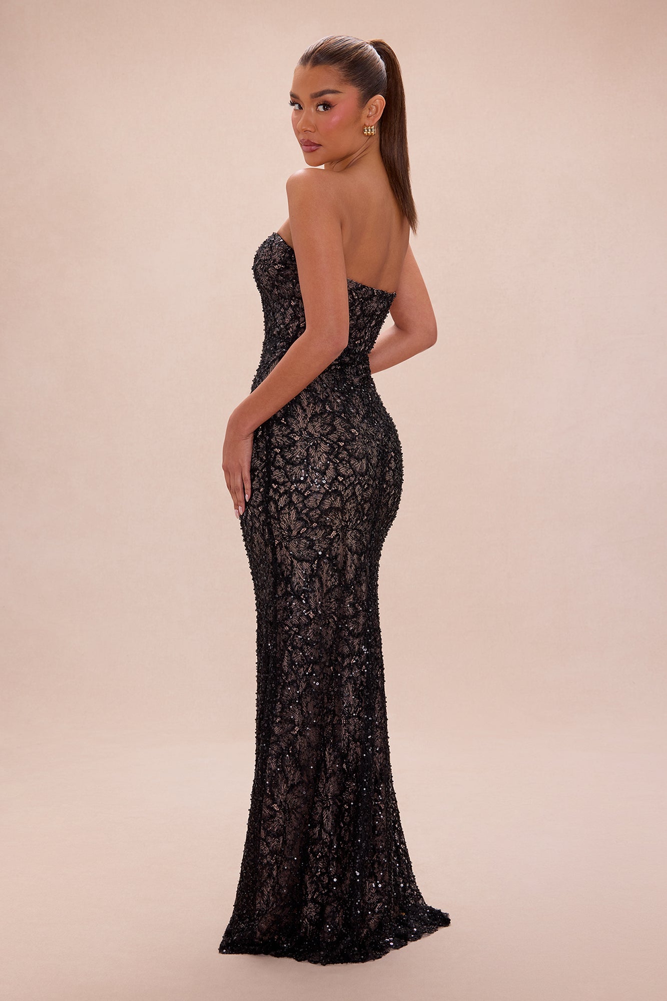 Alanna Beaded Lace Maxi Dress - Black