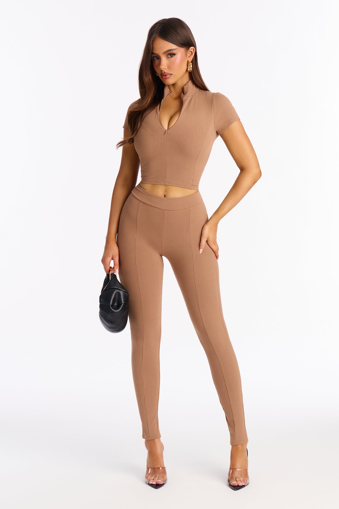 Mia Zip Snatched Pant Set - Nude