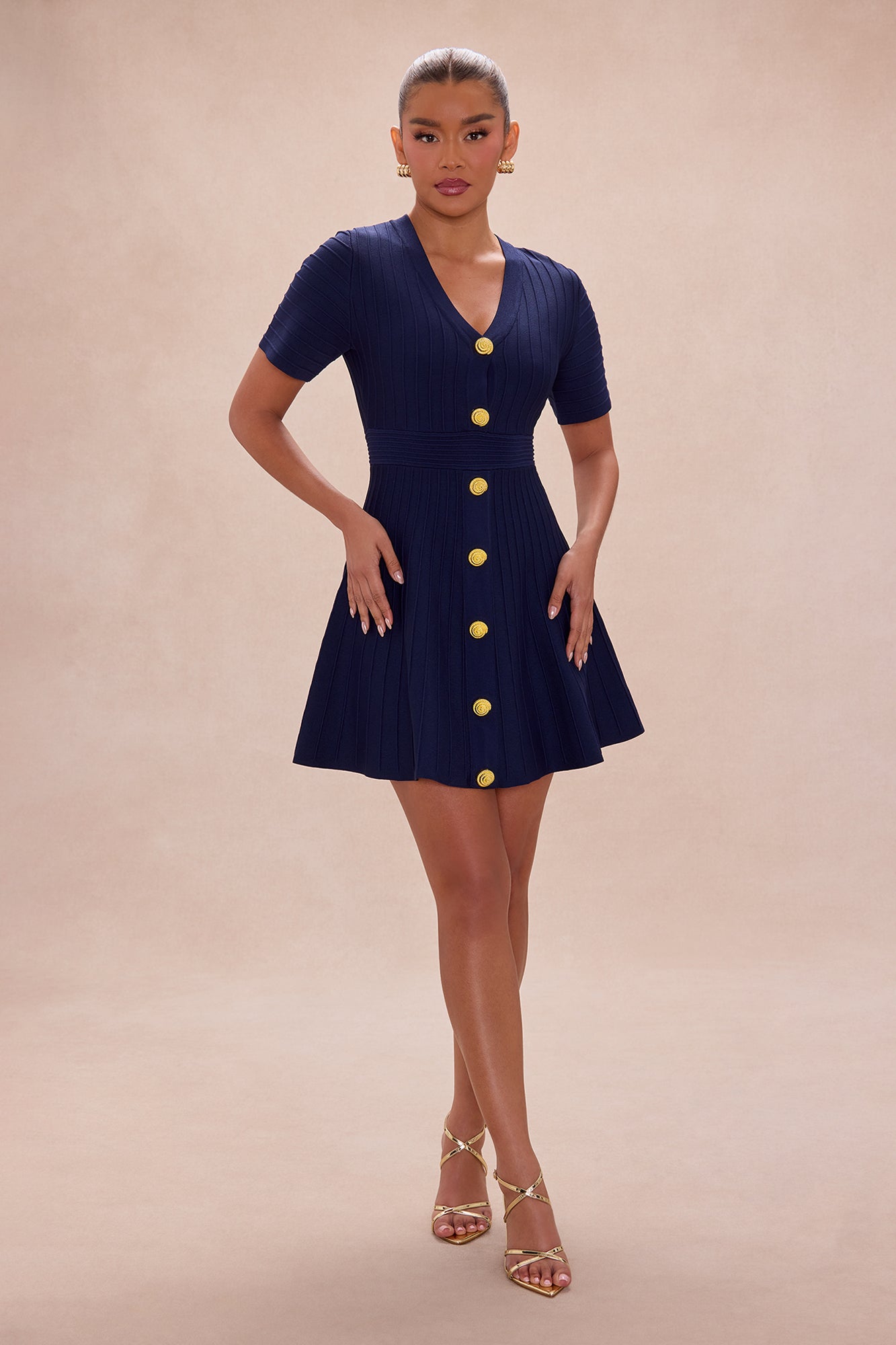 Shelly Button Up Mini Dress - Navy
