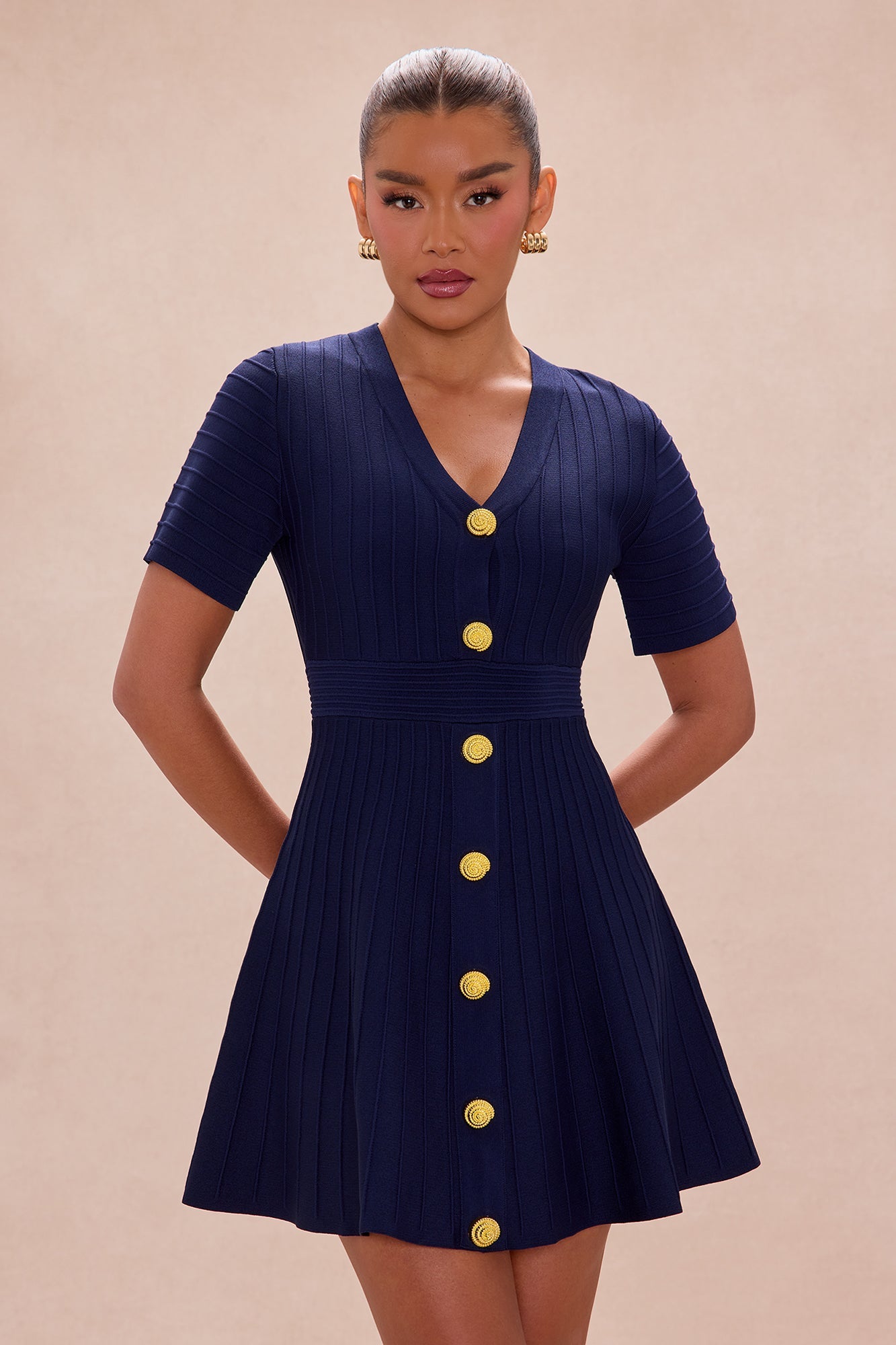 Shelly Button Up Mini Dress - Navy