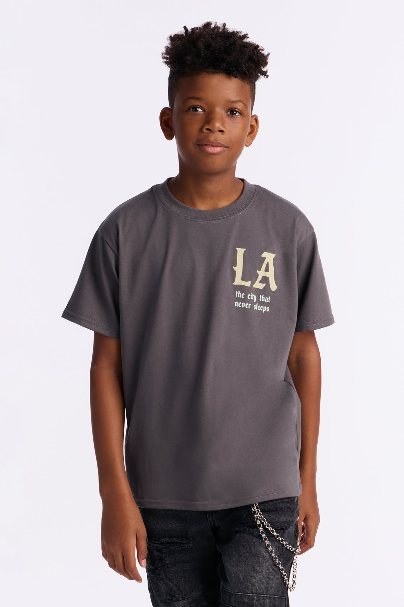 Mini LA Never Sleeps Short Sleeve Tee - Charcoal