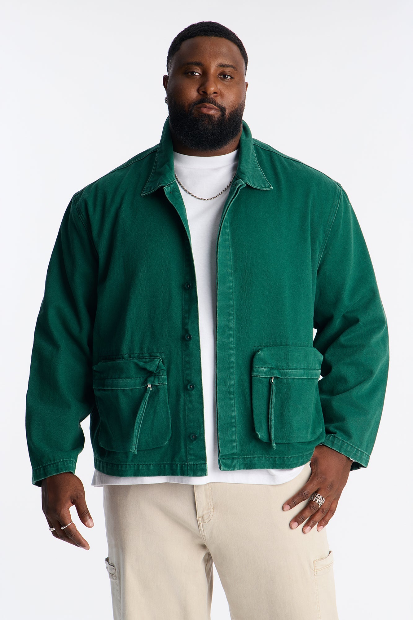 Relaxed Canvas Utility Work Jacket - Green